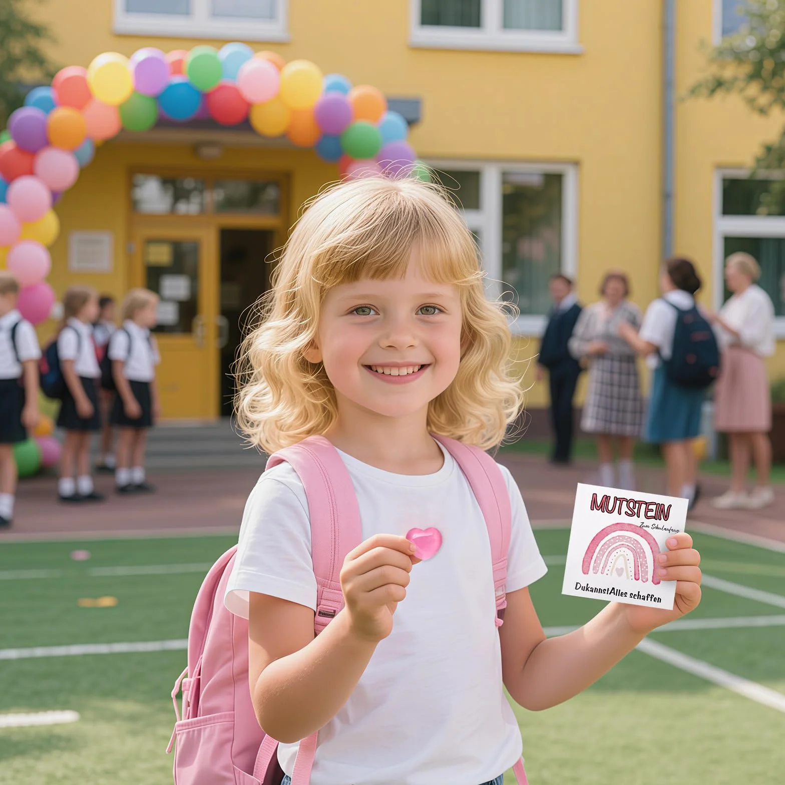 Mutstein per bambini Inizio della scuola 3 cm Schulkind Mutstein 2025 regalo portafortuna con biglietto di auguri