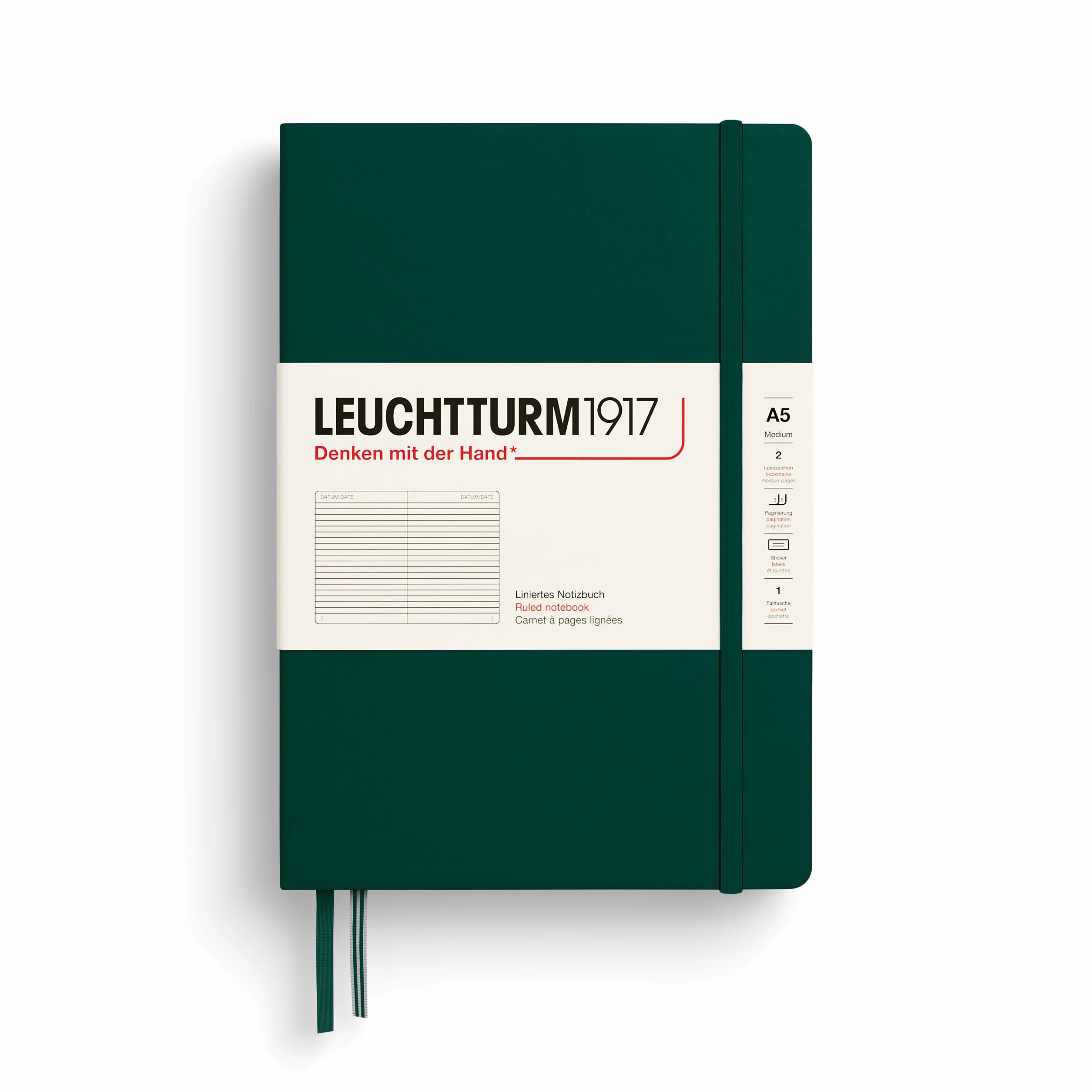 LEUCHTTURM1917 Taccuini Medium A5 Copertina rigida 251 pagine numerate Forest Green Righe