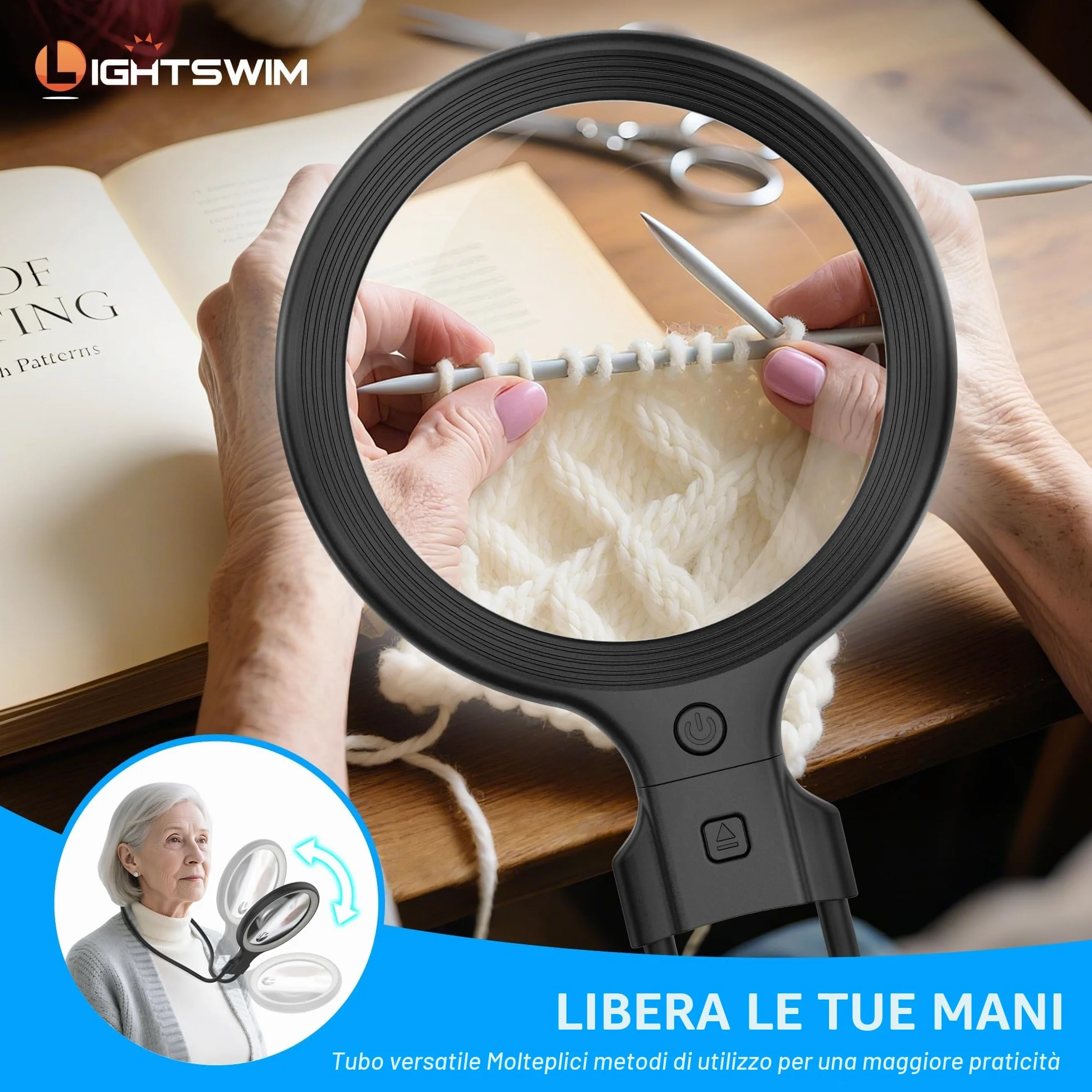 Lente d'ingrandimento da collo con luce 138mm 5X portatile illuminata 10X migliorate