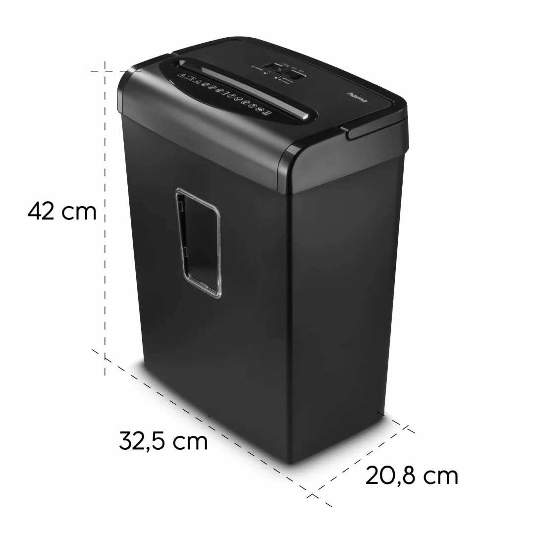 Hama Trituratore Carta Distruggitrice Distruggitrice Documenti Carte Graffe, 8 Fogli A4 a Volta, Sicurezza/Off Auto, LED Overload Overheat, Funzione Indietro, Cestino 20L, Sicurezza P5 T5 E4, Nero