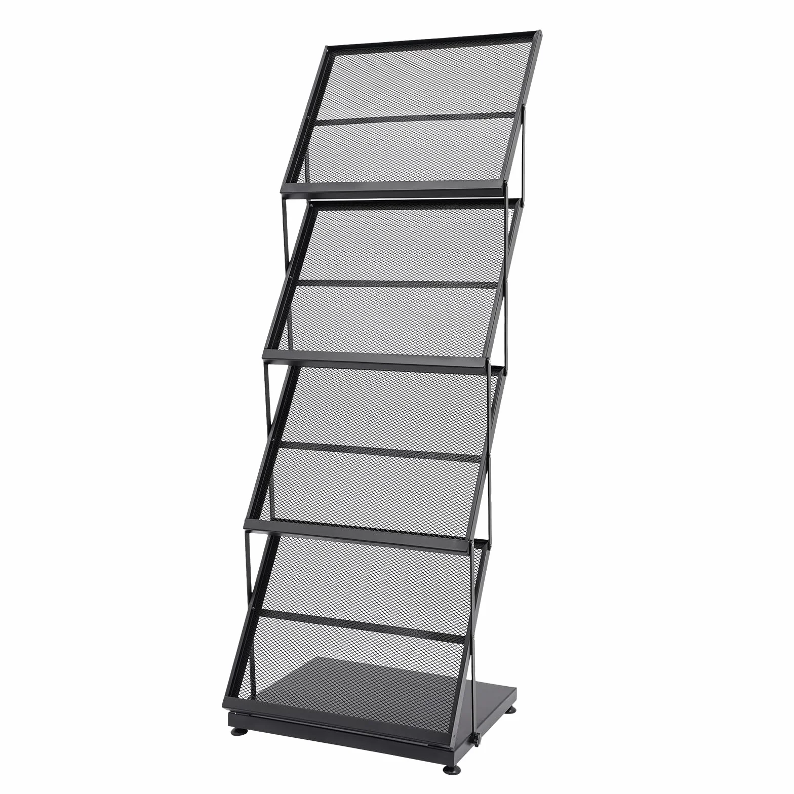 Espositore pieghevole A3 4 livelli nero 46x37x132cm, struttura in ferro antiruggine, capienza elevata per casa, ufficio e fiere