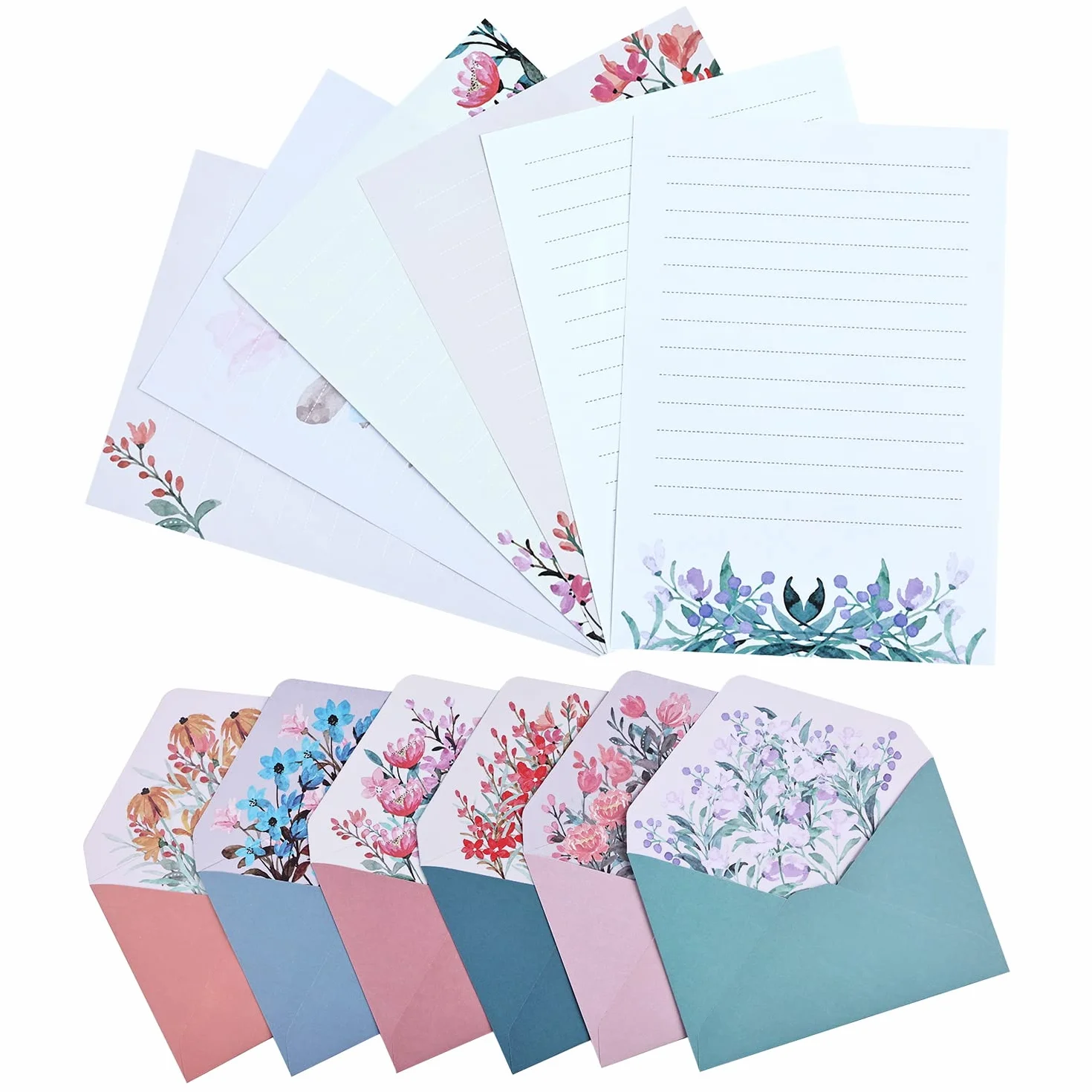 BBLIKE Set di Carta da Lettere e Buste, 24 Pz Carta da Lettera Motivi Floreale, 12 Buste Creativo