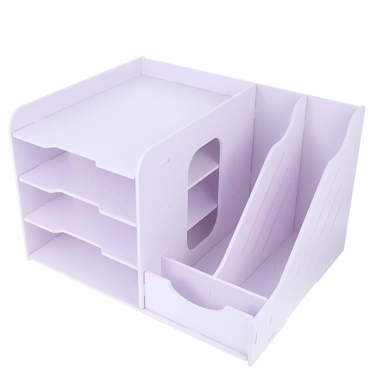 PVC multistrato bianco con scaffale in legno, pratica soluzione di archiviazione e ordinamento per ufficio e studio dal design semplice