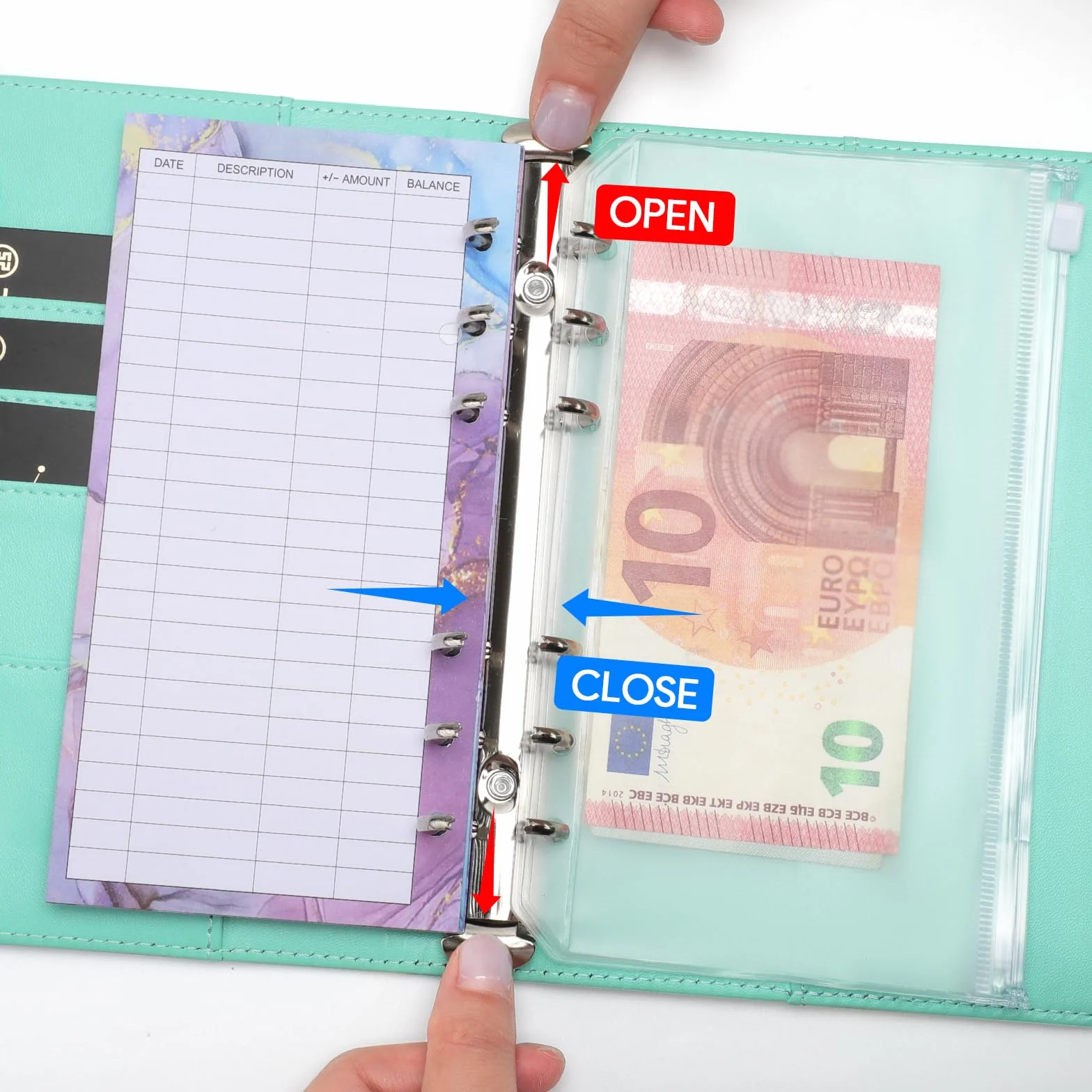 Raccoglitore ad Anelli A6 Budget Binder Pianificatore Risparmio Soldi con Buste e Fogli Bilancio Verde
