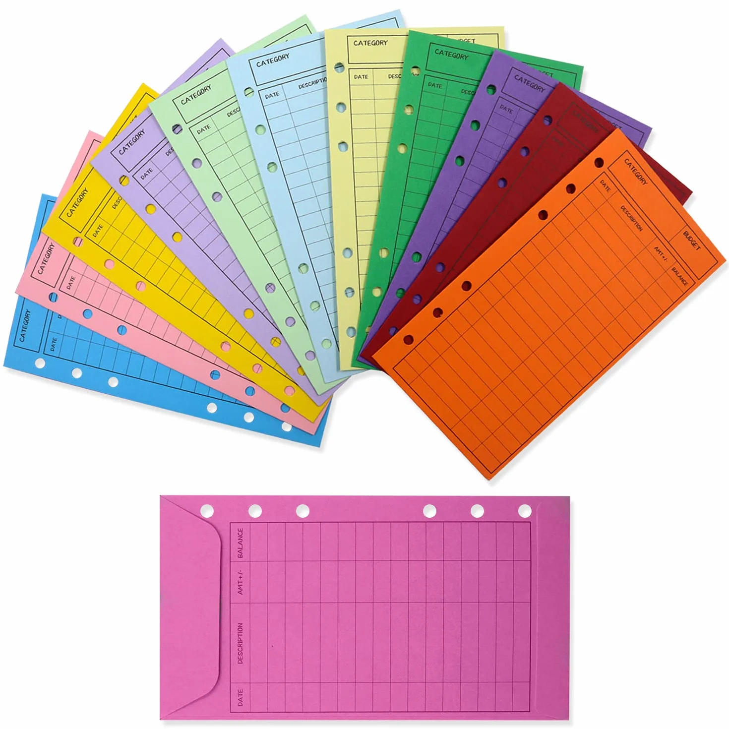 Buste colorate con foro per punzonatura, sistema contanti spesso, controllo spese (stile A)