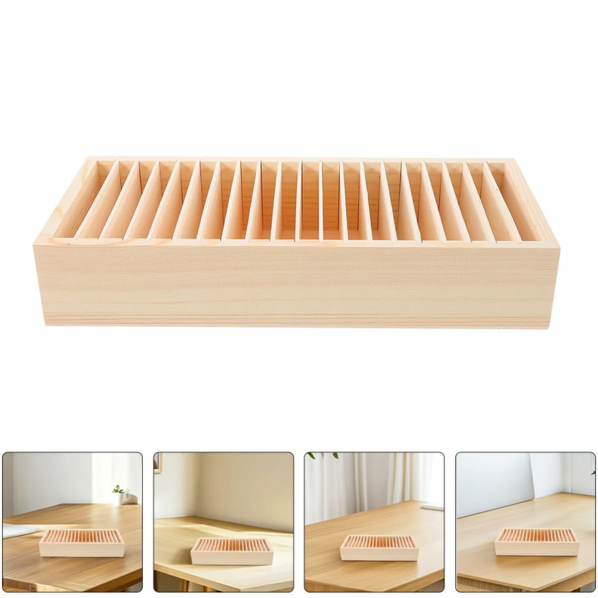 2 Pezzi Porta Biglietti Da Visita In Legno Con Scomparti Multipli Organizzatore Da Tavolo Staccabile Per Ufficio E Casa