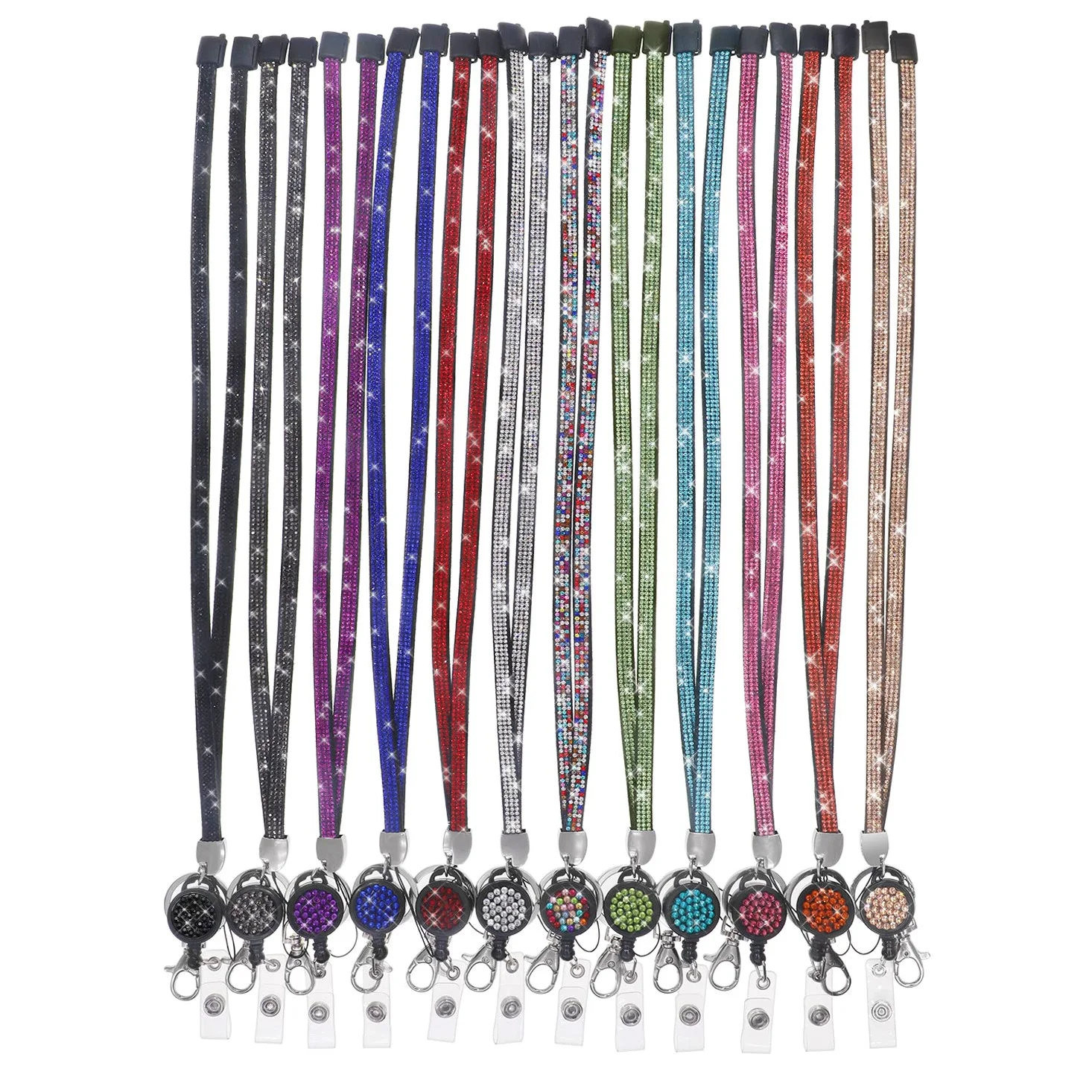 Soleebee 80cm Bling Cristallo Pelle Collo Cordini Cinghie per Porta badge retrattile per Carte di identità, Chiavi, Impiegati, Carta dello studente, USB, ecc. -12 pezzi (con Badge Reel)