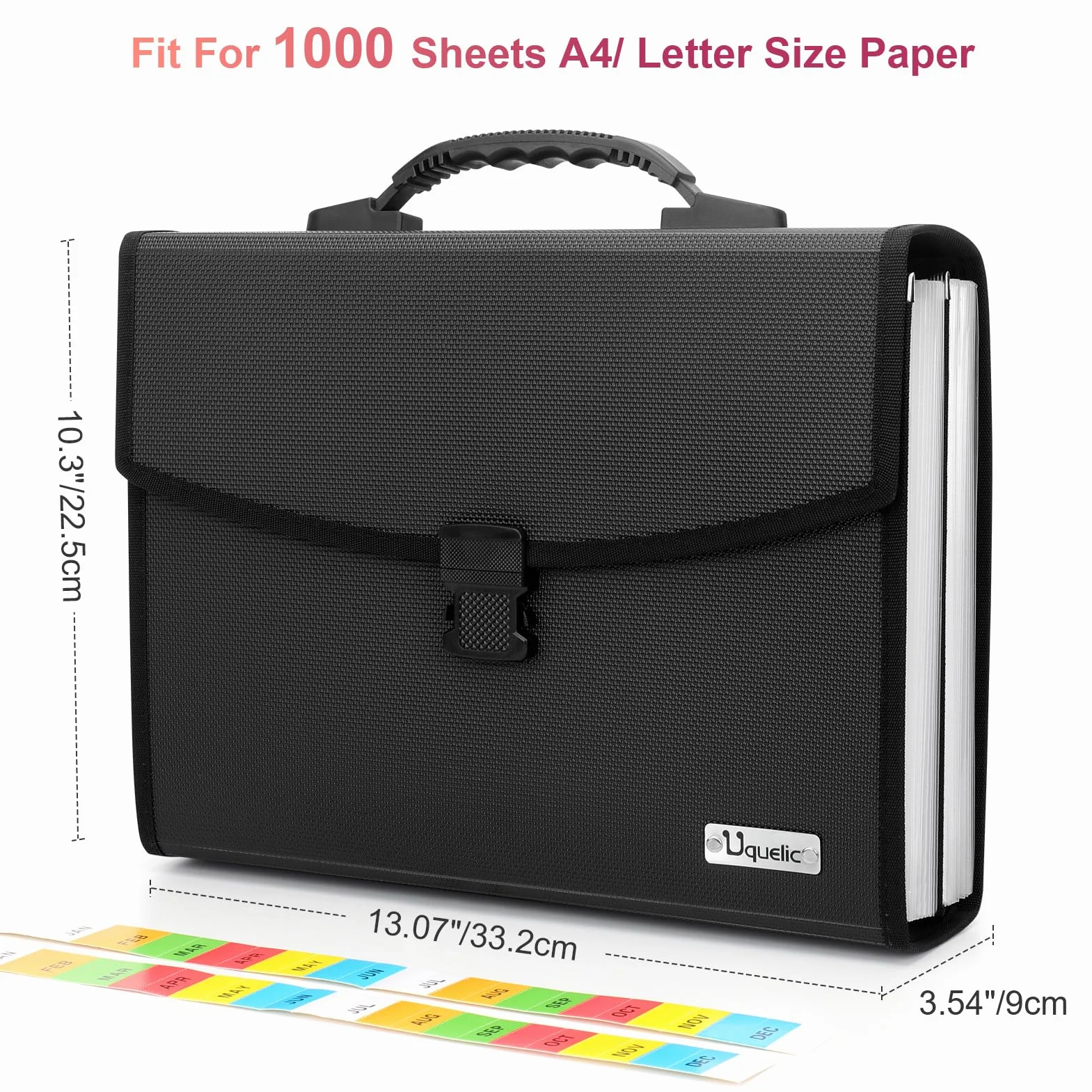 Uquelic 26 Tasche Upgrated Cartella Portadocumenti A4 Espandibile con Manico Espansione cartella dei file Cartelle a Soffietto, Plastica, Fisarmonica, Portariviste, Archiviare, Grande