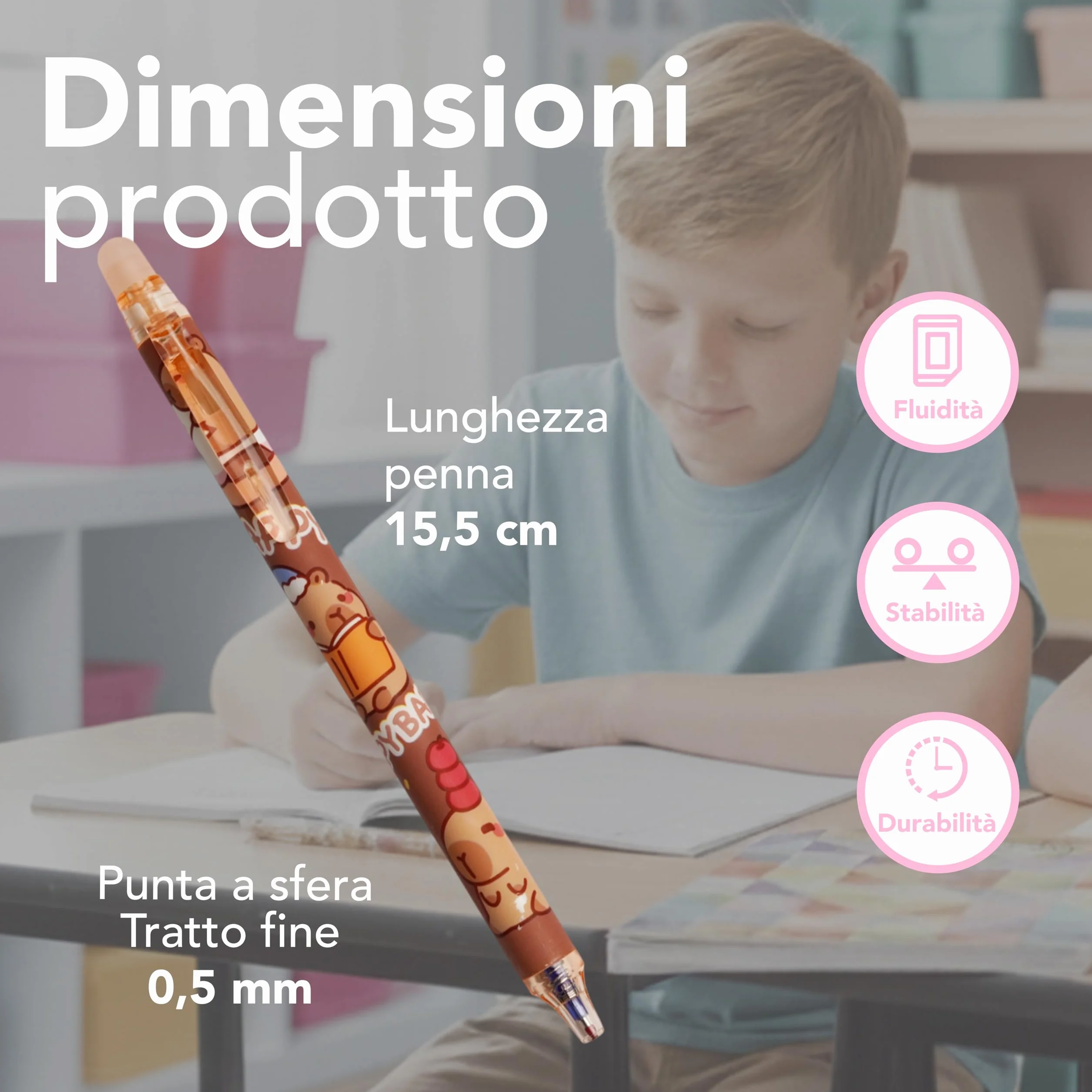 Generico Penne Cancellabili per Bambini Punta Fine 0,5 mm 6 Pezzi Ricaricabili Inchiostro Cancellabile Design Cartoon