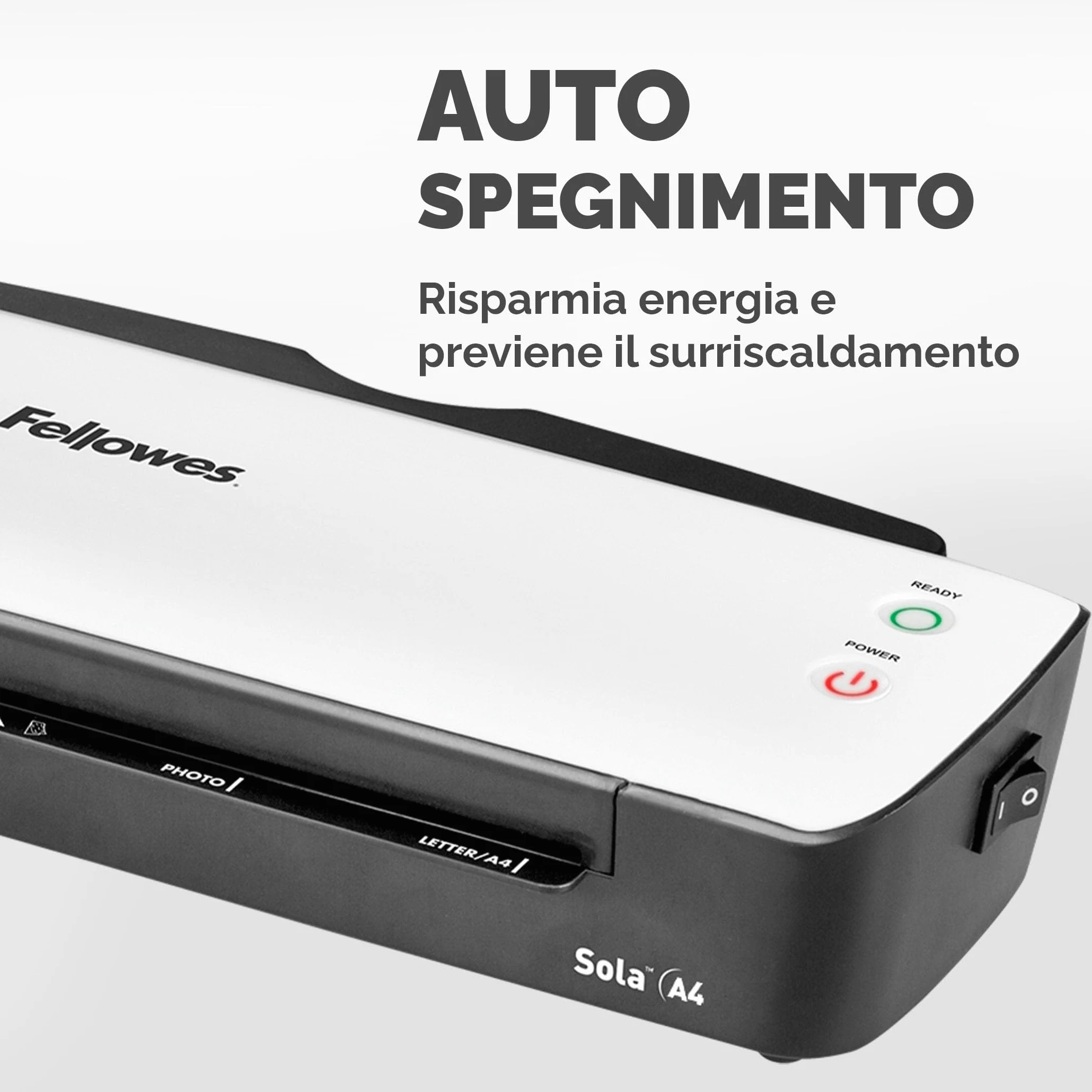 Fellowes plastificatrice Sola, formato A4, fino a 125 micron, uso domestico, con leva di sblocco e modalità riposo, [ESCLUSIVA AMAZON] + Pouches A4 per plastificazione, Finitura lucida, 120 fogli