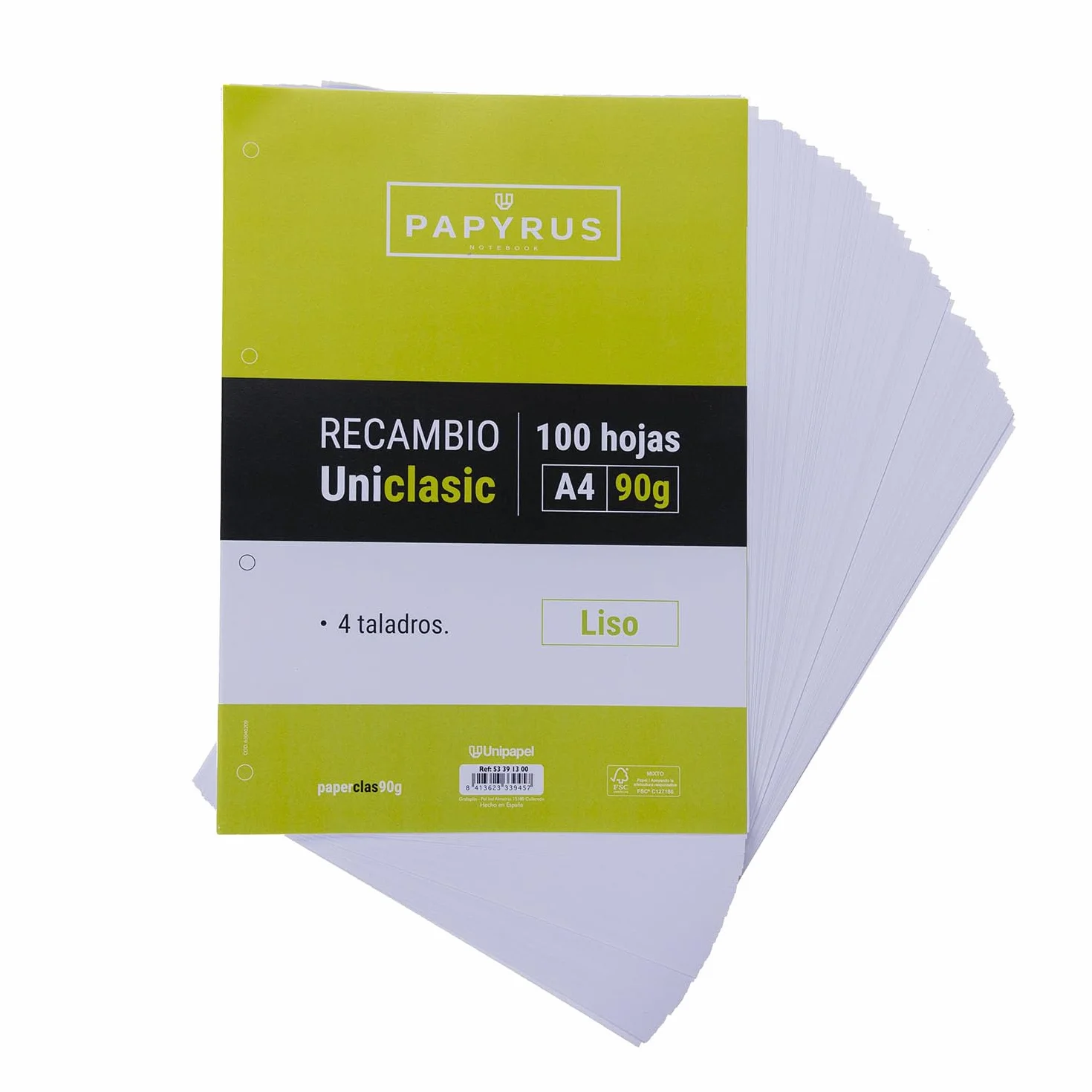 Unipapel A4 Lisci Ricambio 100 Fogli 90 g Carta Certificato FSC Bianco