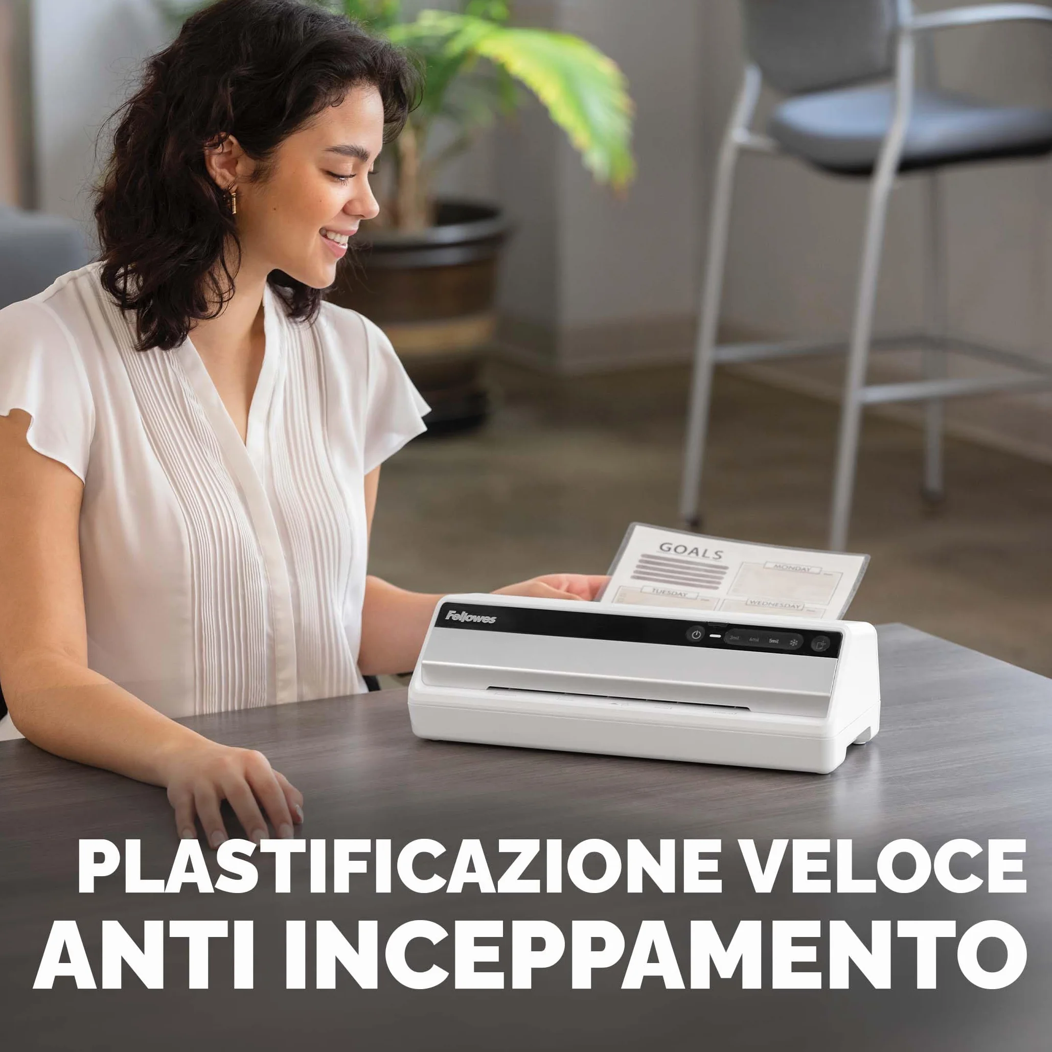 Fellowes Saturn A4 Plastificatrice per piccoli uffici – InstaHeat, pronta in 60 secondi, anti-inceppamento, spegnimento automatico – per pouches 80/100/125 micron – include 10 pouches – casa e ufficio