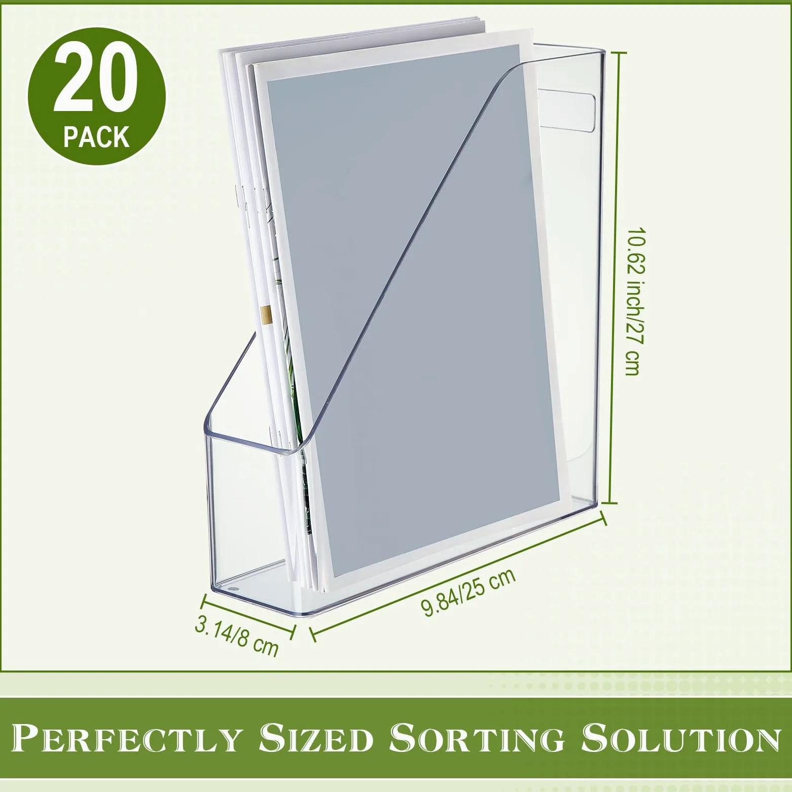 20 portariviste in plastica trasparente con manico, organizer verticale per riviste, documenti, per casa, ufficio, scuola, lavoro, studio, forniture per scrivania