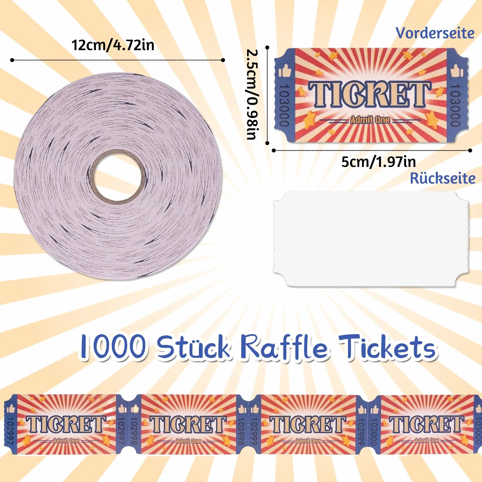 Biglietti d'ingresso Tombola 1000 con numerazione progressiva rotoli per premi eventi