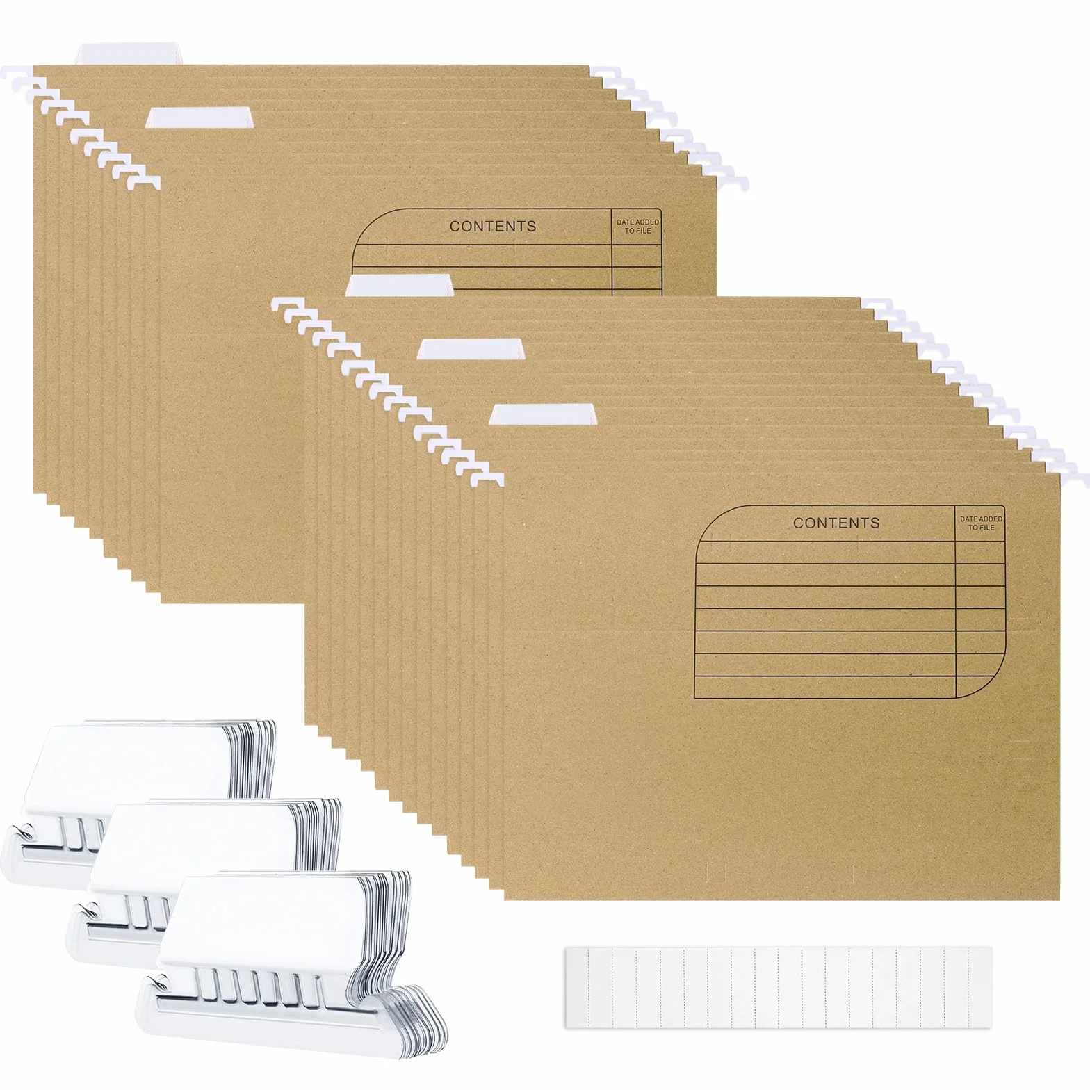 25 Pezzi Cartelle Sospese in Carta Kraft per Cassetti, formato A4, con Linguette e Inserti per Ufficio, Scuola, Casa (Marrone)