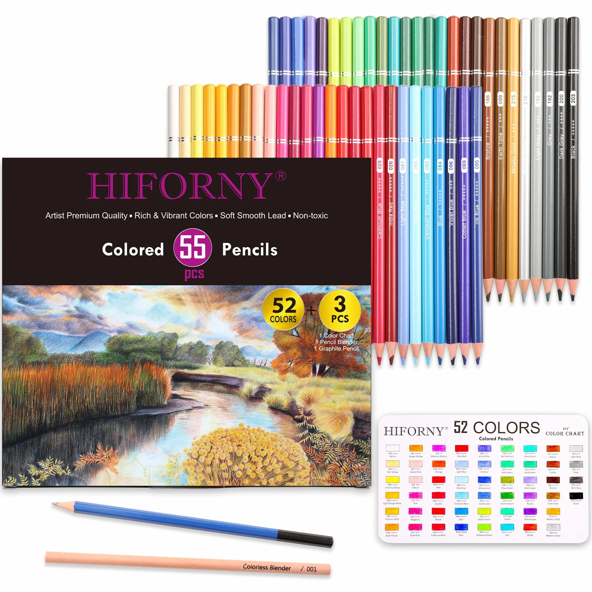 HIFORNY 55 matite colorate per adulti, 52 colori extra, nucleo morbido, colori vivaci, disegno