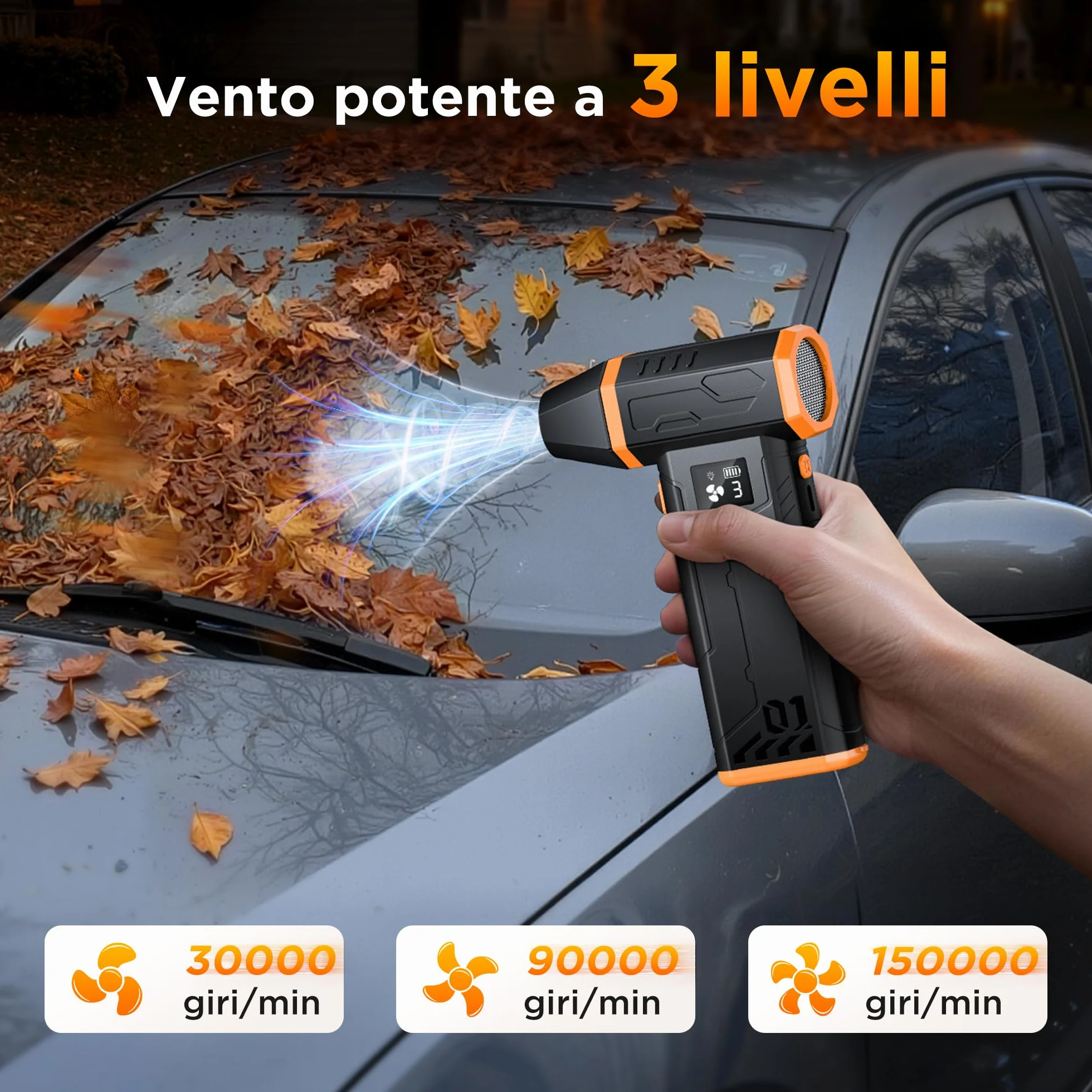 VIWAVE Aria Compressa Spray Elettrico 150000RPM,3 Velocità Soffiatore a Batteria Kit Pulizia PC,Aria Compressa Portatile Air Duster con LED,Mini Aria Compressa per PC Tastiera Auto Divano