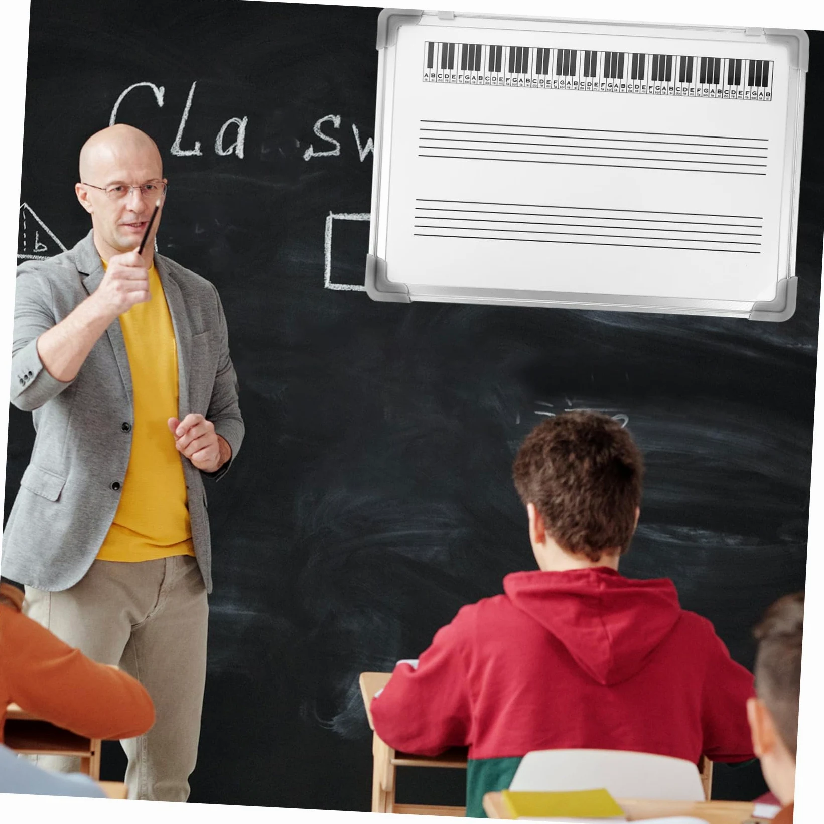 Veemoon Lavagna Musicale Staff Whiteboard in Metallo Verniciato 60X40Cm Doppia Superficie Cancellabile Resistente per Insegnamento Musicale a Scuola e Casa Supporto da Muro
