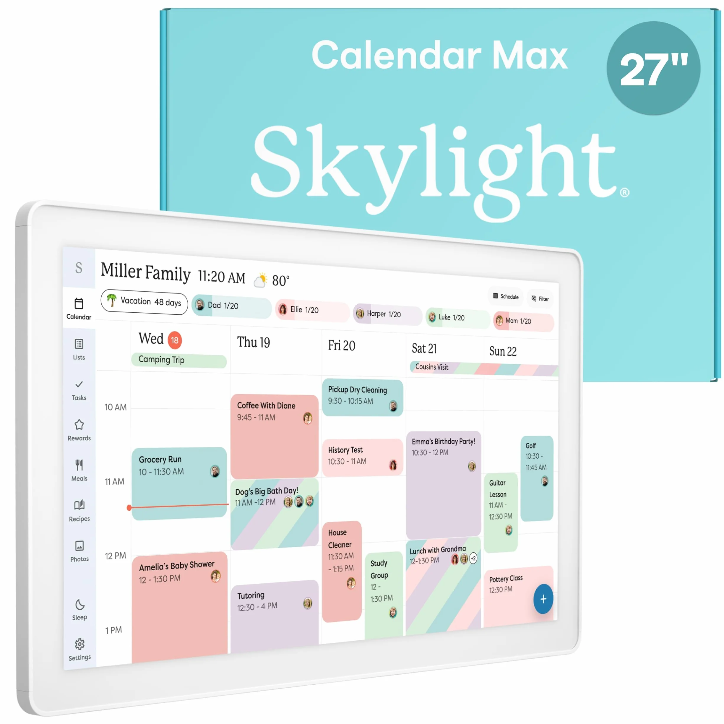 Skylight Calendar Max: Calendario Digitale Intelligente da 27 Pollici e Grafico delle Faccende, Organizzatore Familiare con Display Touchscreen Interattivo – Montabile a Parete in Verticale o