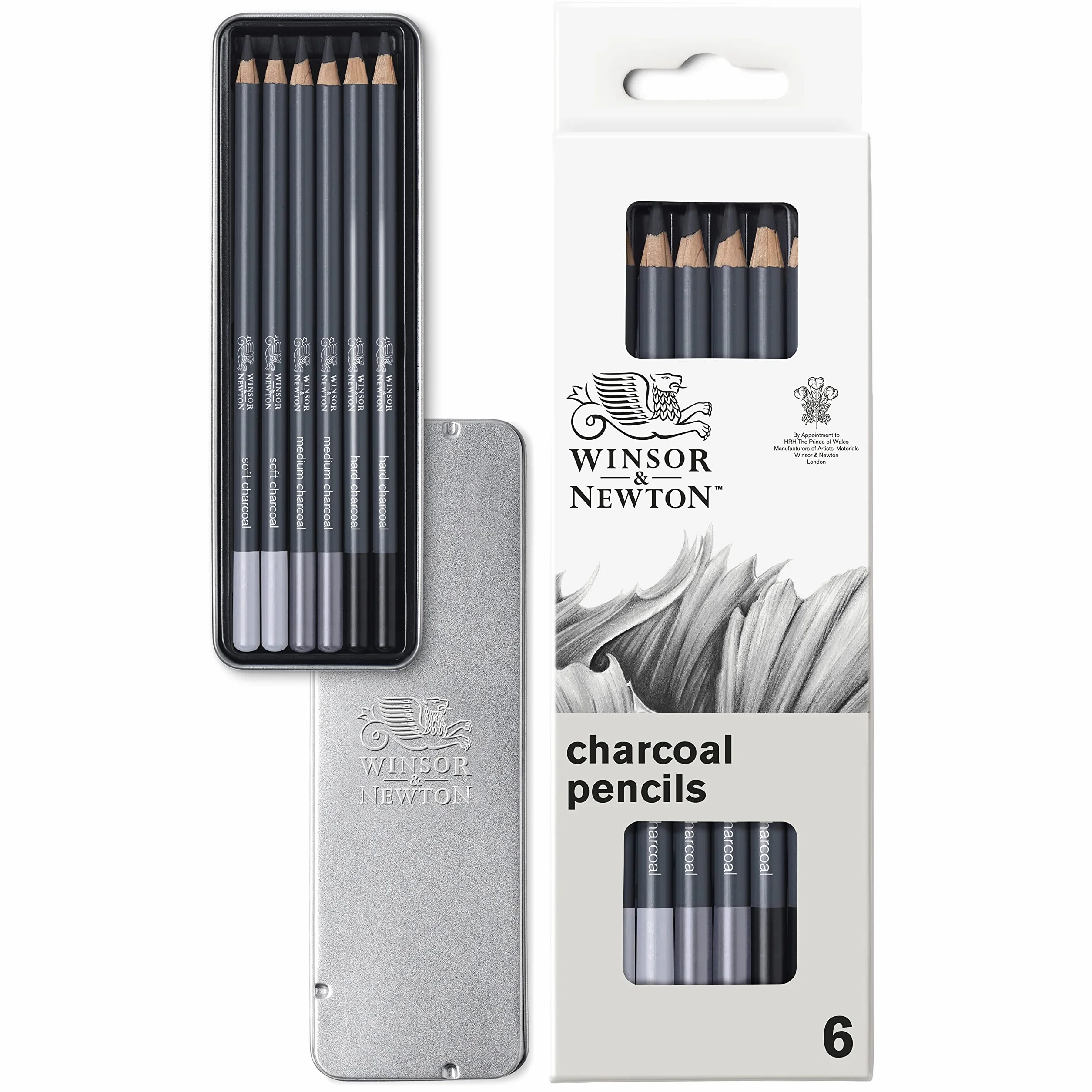 Winsor & Newton Studio Collection Matite Carboncino Scatola In Metallo 6 Pezzi