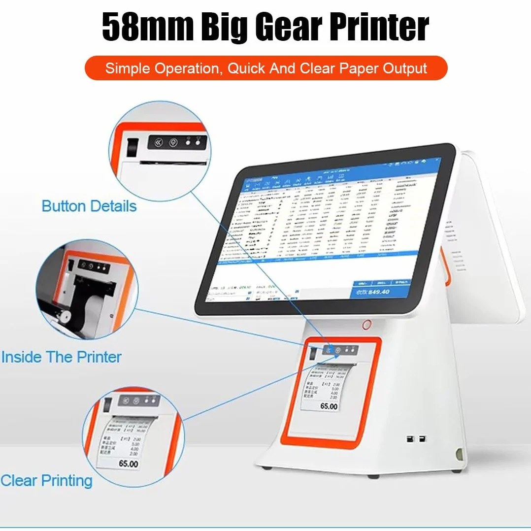 Sistemi Pos per Pc con Touch Screen da 15,6 Pollici, Sistemi Pos con Registratore di Cassa Touch Screen Intelligente Tutto in Uno, CPU-i5 8G + 128G per Ristoranti Aziendali Black