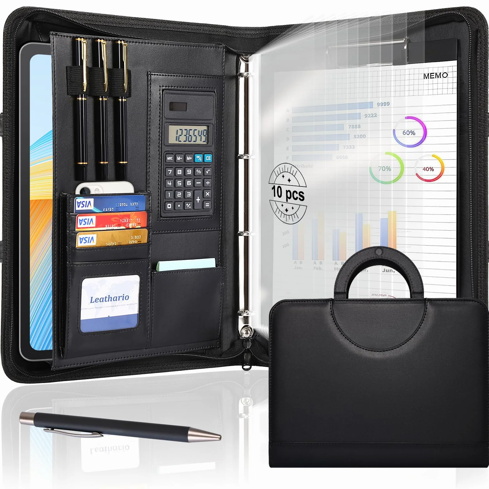 Leathario Cartella Portadocumenti A4 in Pelle PU Portablocchi Unisex per Ufficio Conferenza Cartellina Custodia Organizzatore con Quaderno regalo uomo