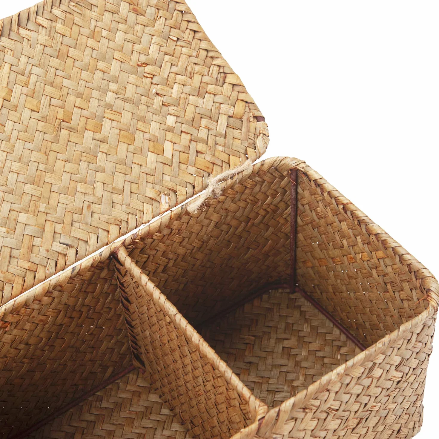 Cesta Portaoggetti Seagrass con Coperchio Scatola di Vimini Rettangolare con Scomparti per Organizzare Giocattoli di Snack di Carta Igienica Naturale (42cm x 14cm x 14cm)