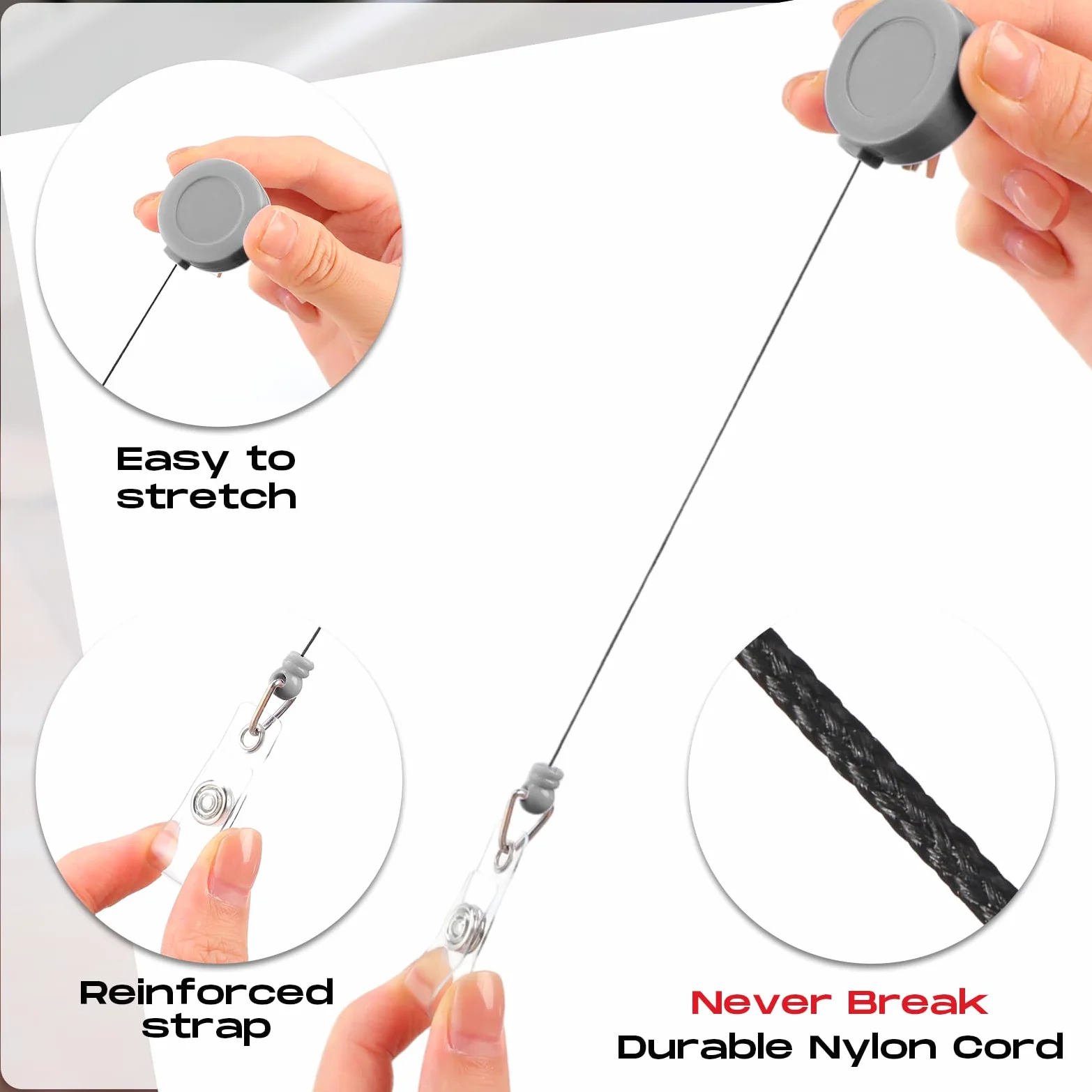 Zonon 50 bobine porta badge retrattili con clip a coccodrillo girevole, porta carte d'identità, porta badge, clip per studenti, insegnanti, impiegati (grigio)