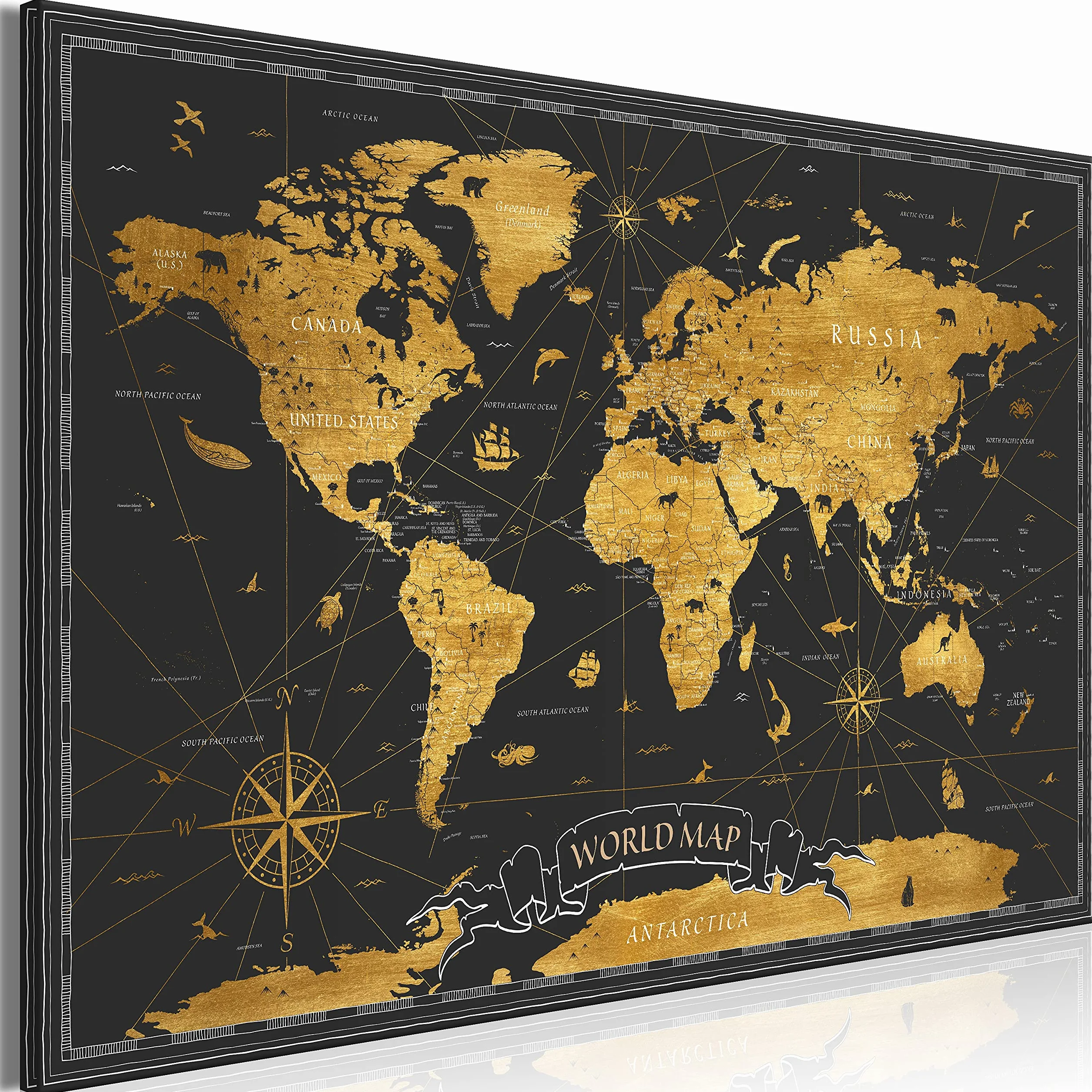 murando - Lavagna Di Sughero per Puntine - Mappa Mondo 120x80 cm 1 Pezzo - Bacheca Sughero da Parete & Quadro su tela in un Uno - Grande Decorativo per Parete per le Note - Geografica k-A-0490-p-a