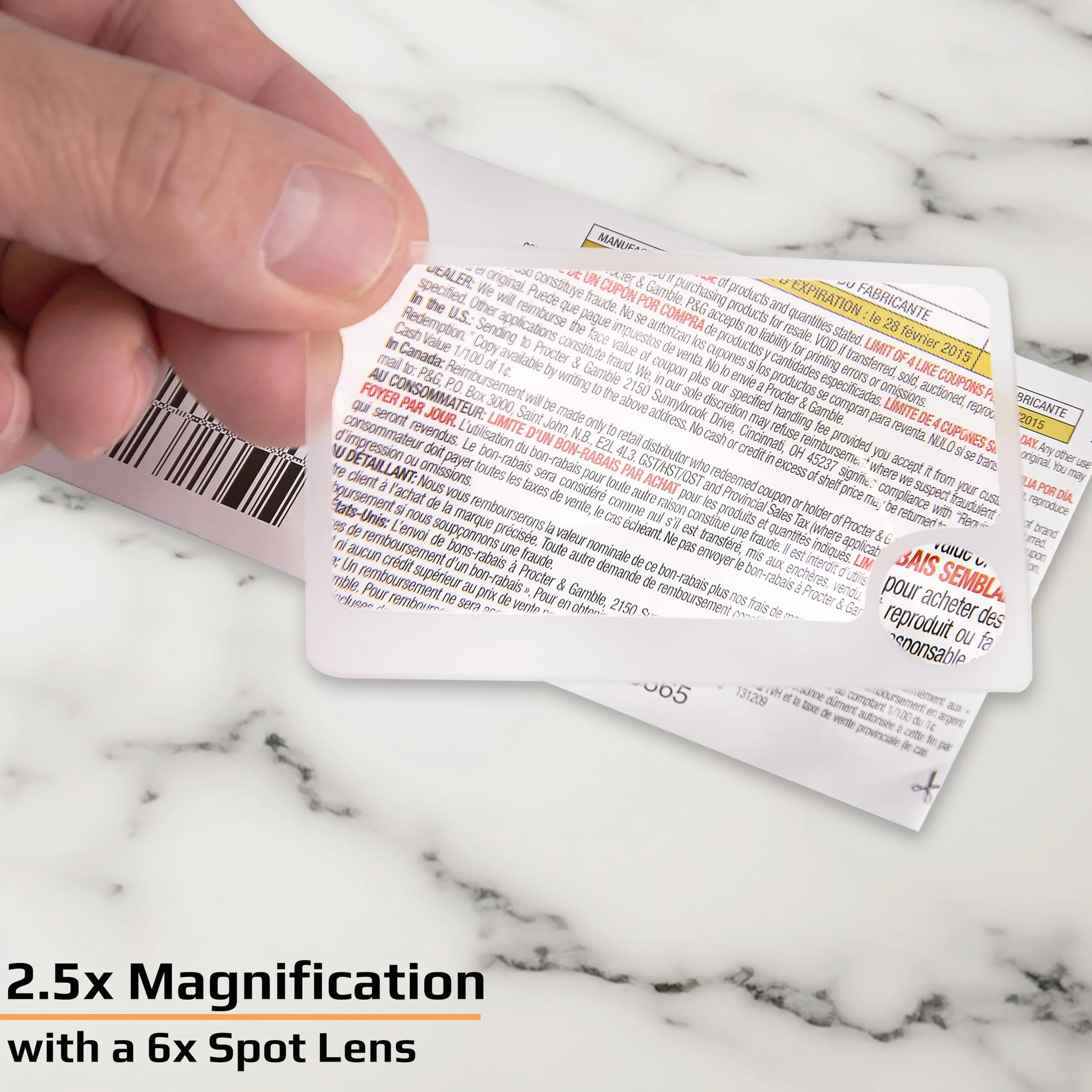 Carson Lente d'Ingrandimento 2,5x da Portafoglio, Dimensioni Carta di Credito, Lente Spot 6x, Confezione da 2