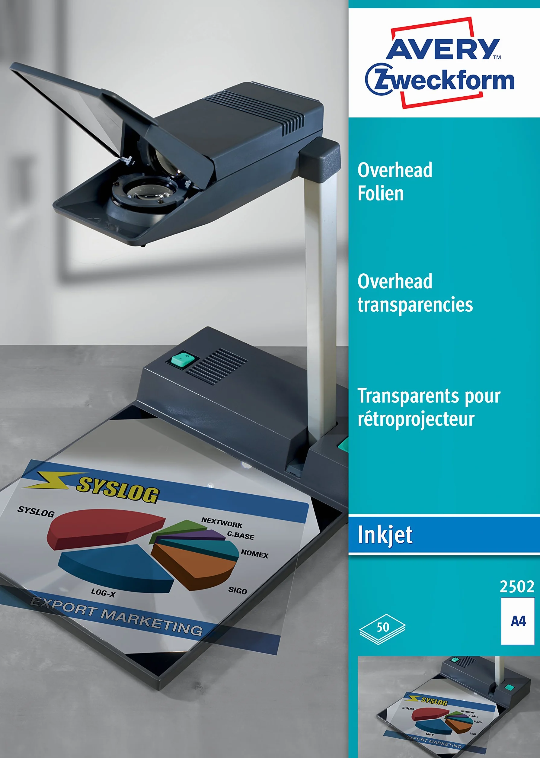 Avery Zweckform 2502 – fogli lucidi (A4, fogli con rivestimento speciale, possibile sovrapposizione) 50 Blatt trasparente