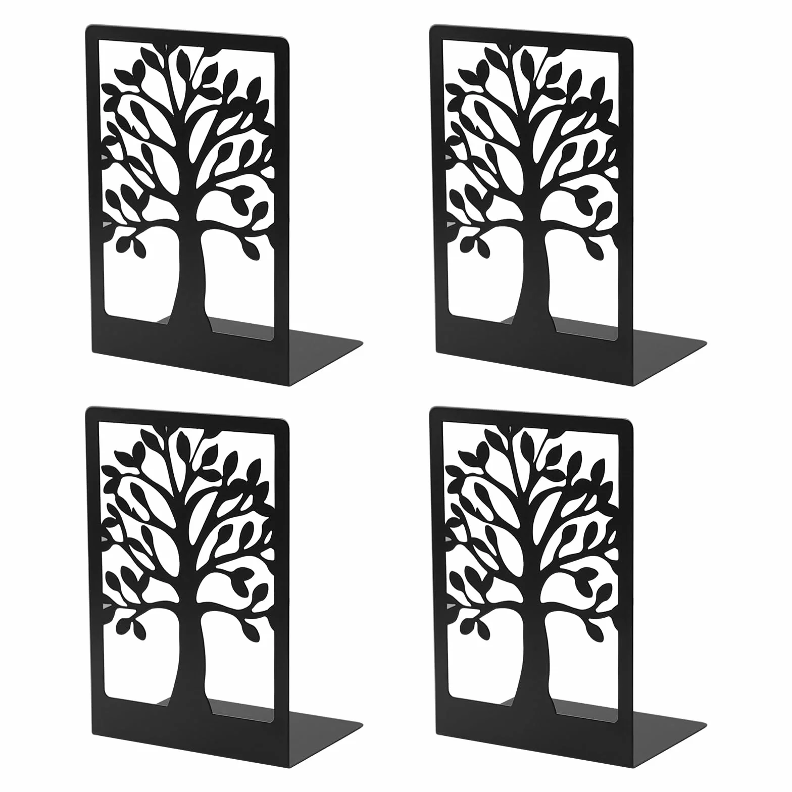 Ferma Libri per Libreria in Metallo Antiscivolo 4 PCS - Coppie di Reggi Libri per Mensole, per Scuola Casa Ufficio (Nero)