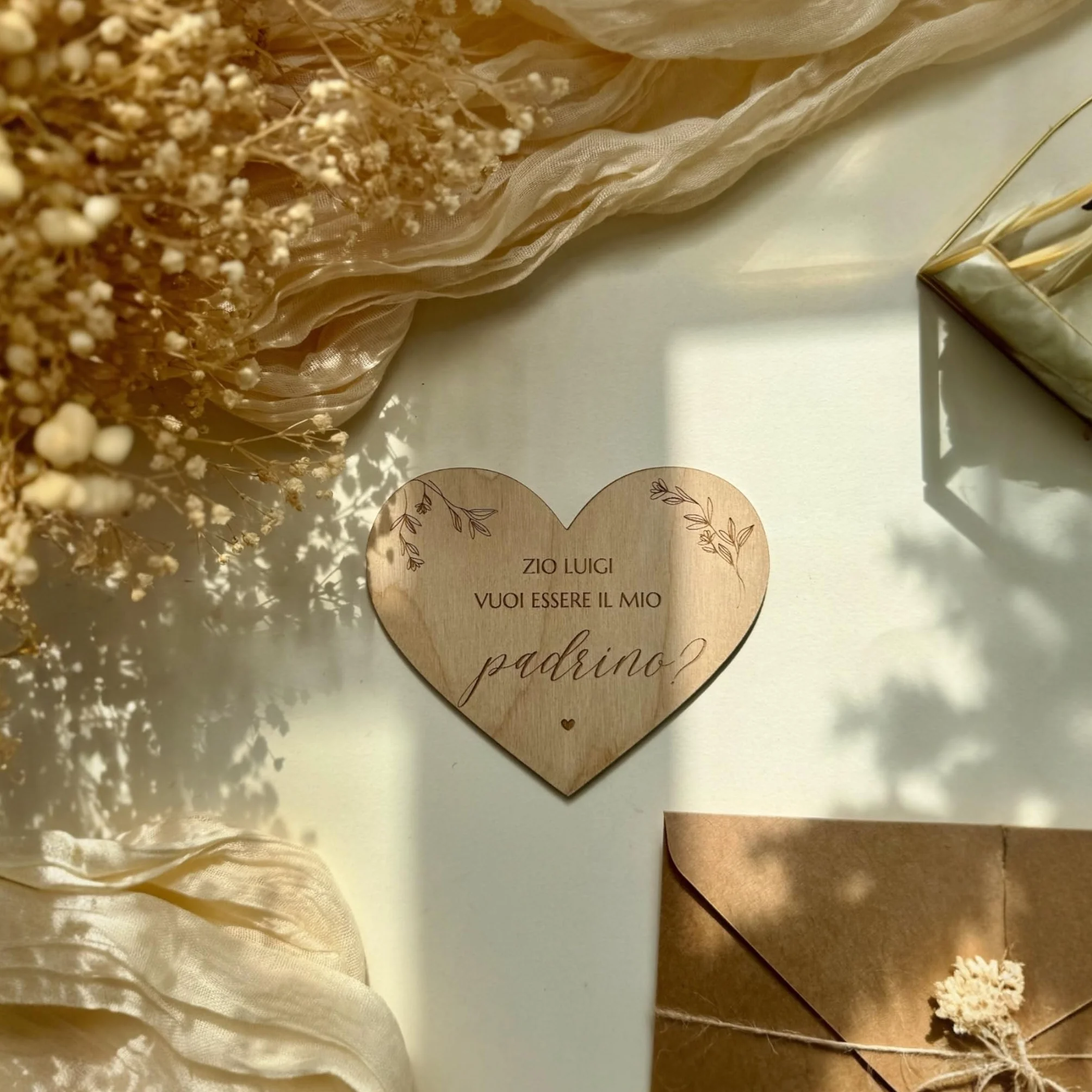 Bifulco Biancheria Targhetta Heart Personalizzata Vuoi Essere il Mio Padrino Regalo Battesimo Cresima