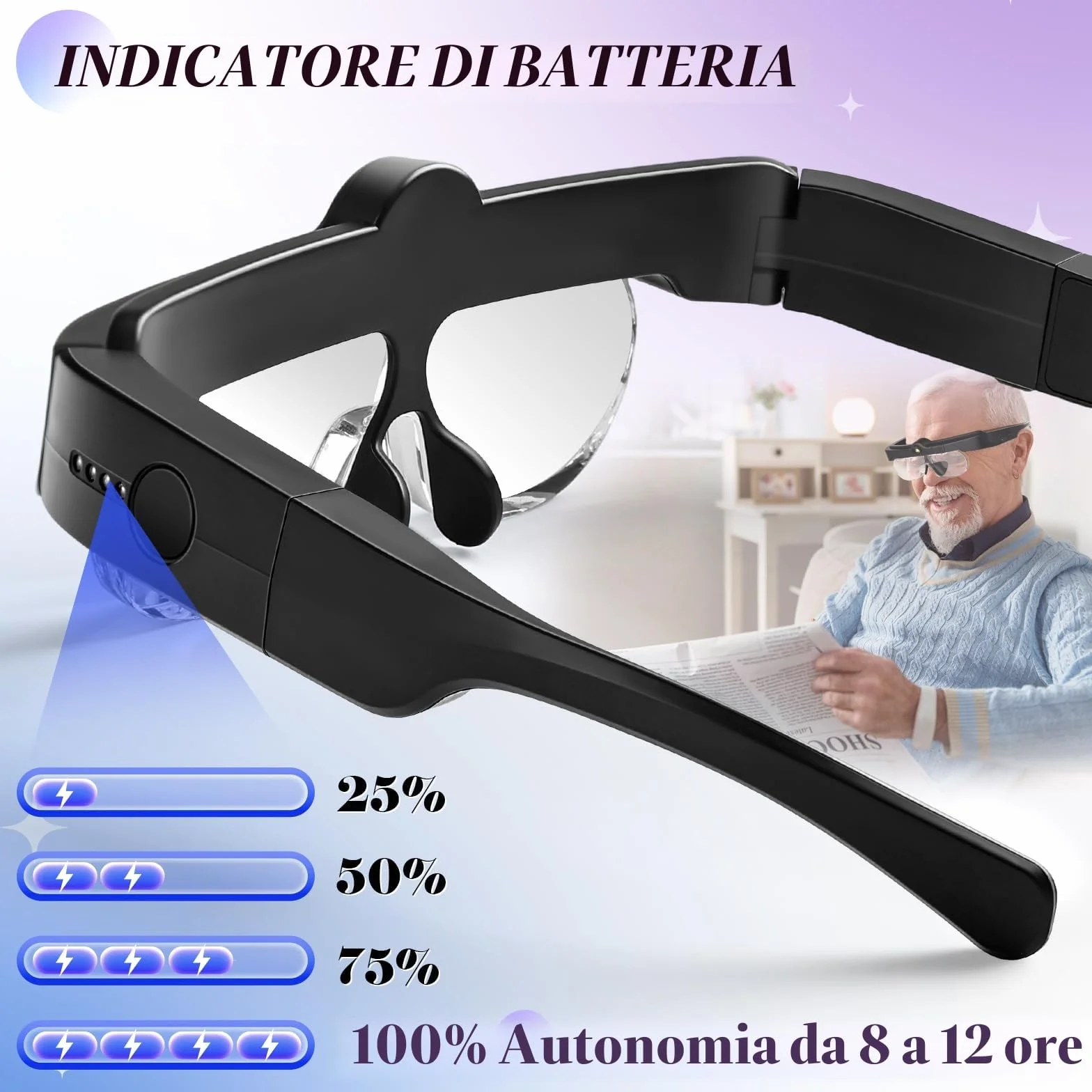 Lenti d'ingrandimento USB Charge con Luce, 4 Lenti Rimovibili (1.5X 2.5X 3.5X 5X) per Modellismo, Lettura, Riparazione Orologi, Nero