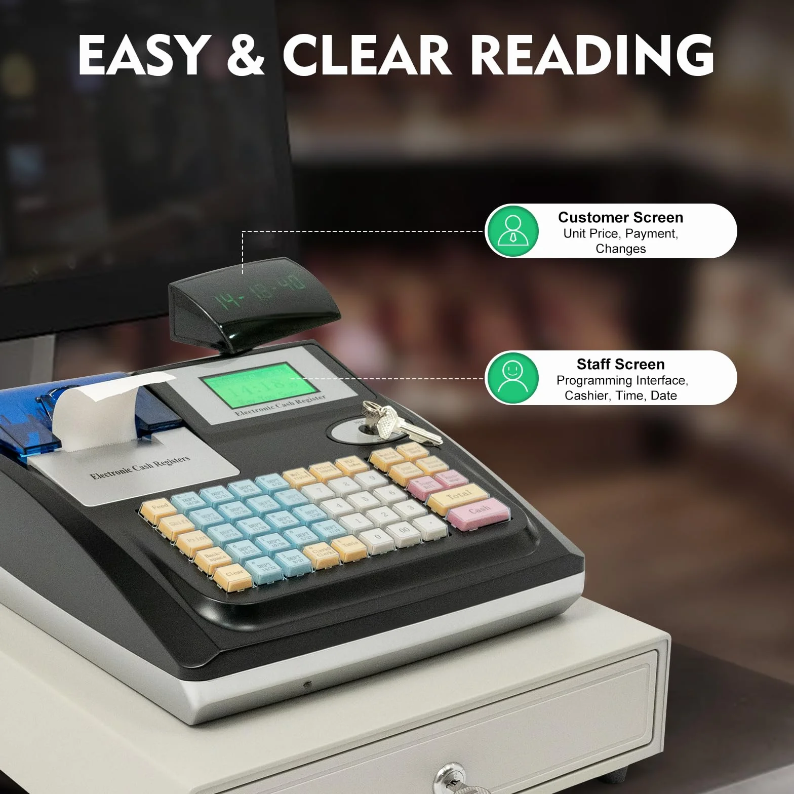 Registratore di cassa elettronica con 48 tasti, moderno sistema di cassa POS per vendita al dettaglio, gastronomia e servizi, funzionamento chiaro, design compatto, ideale per piccoli negozi, Imb