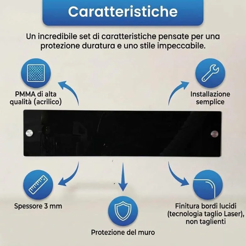 4 Fasce Battisedia Nere Acrilico 60x14 cm – Striscia Murale Antigraffio per Sedia, Salvaparete Nero Rigido 3 mm, Salvamuro Pareti per Sedie Sale D'Attesa, Uffici e Casa (4, 60x14)