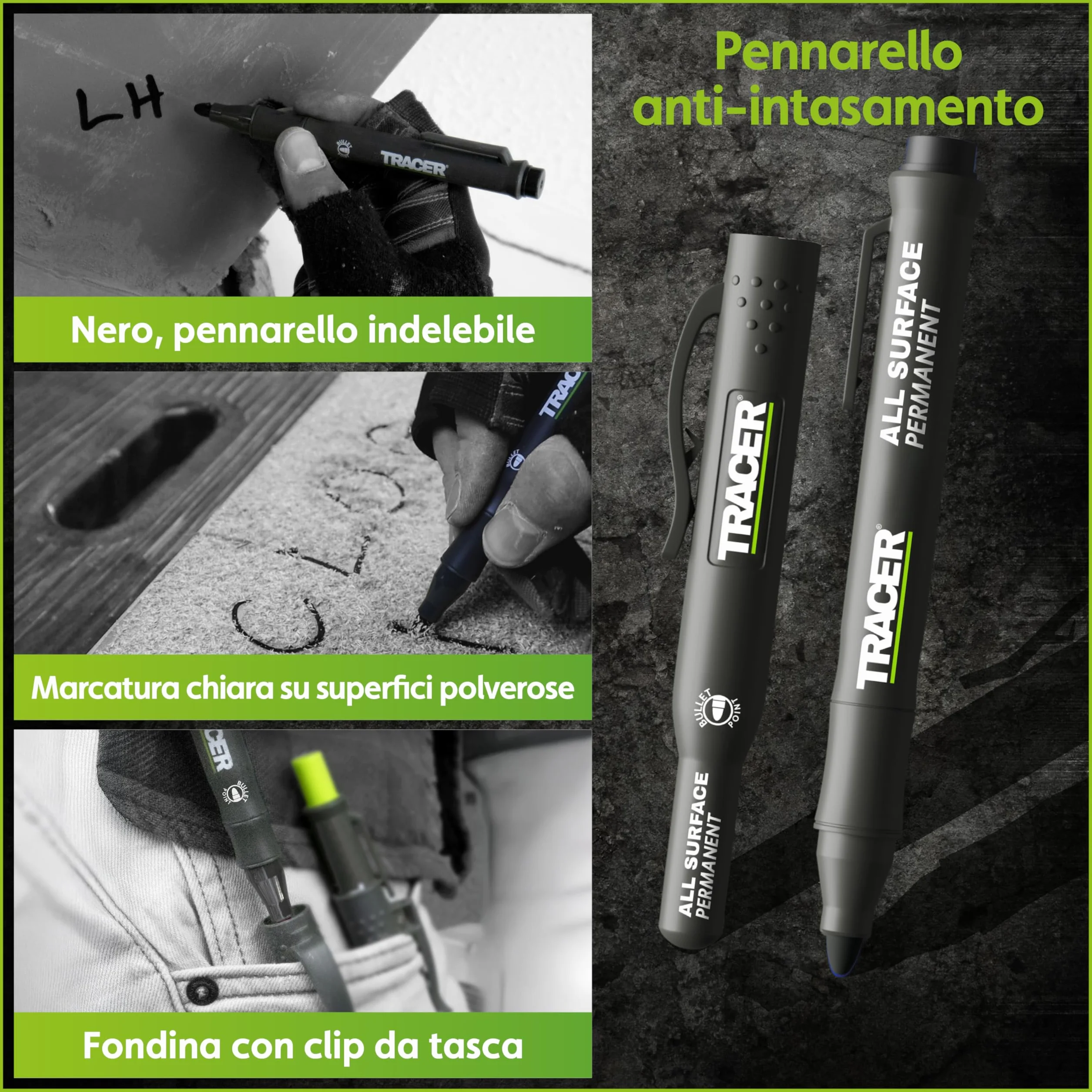 Tracer AMK5 Kit da 5 Pennarelli da Costruzione con Custodia Magnetica, Matita Carpentiere, Punta Lunga e Anti-Intasamento