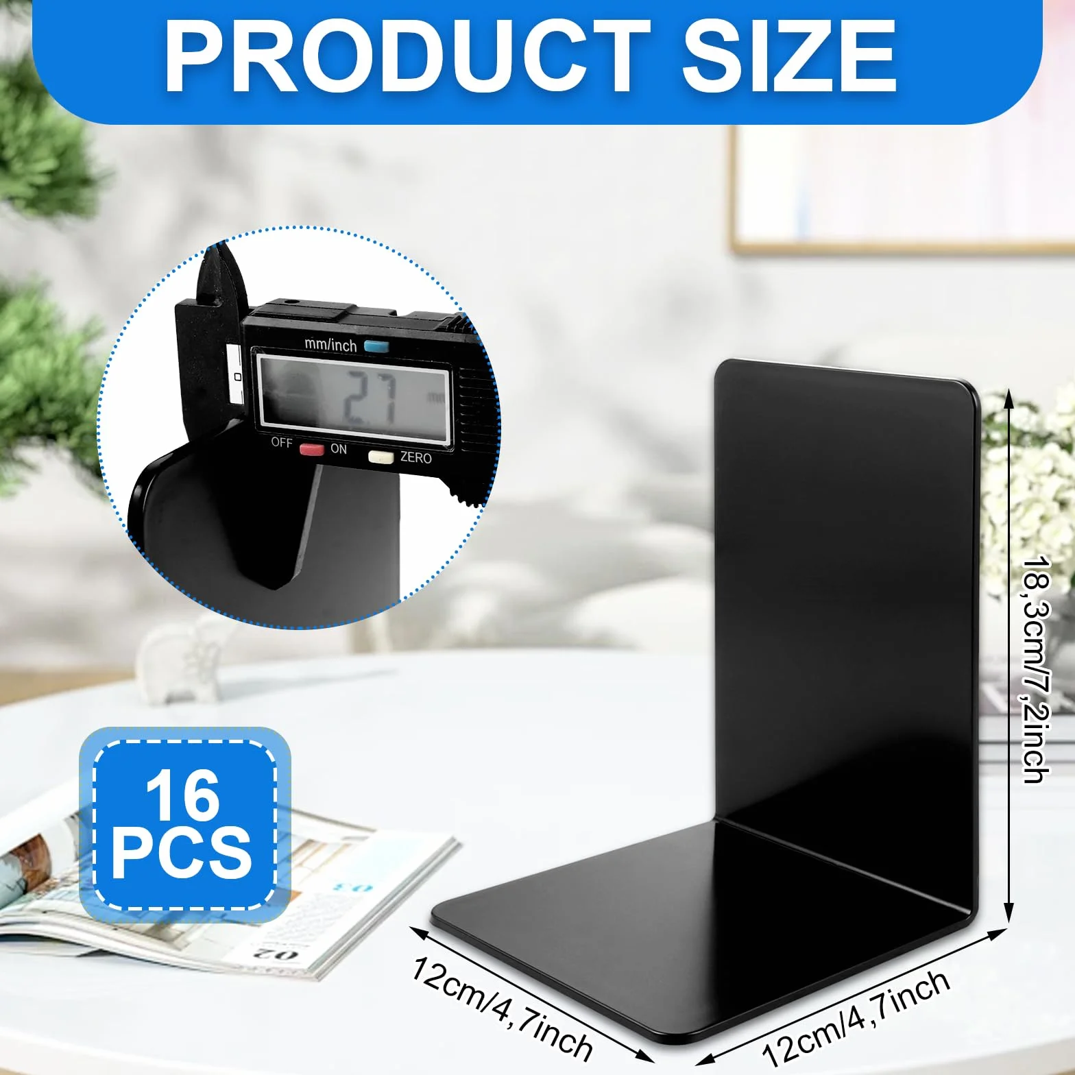 APACALI 20 fermalibri nero, 17 x 12 x 11,8 cm, fermalibri per scaffali, resistenti per contenere libri, libri pesanti, casa, ufficio