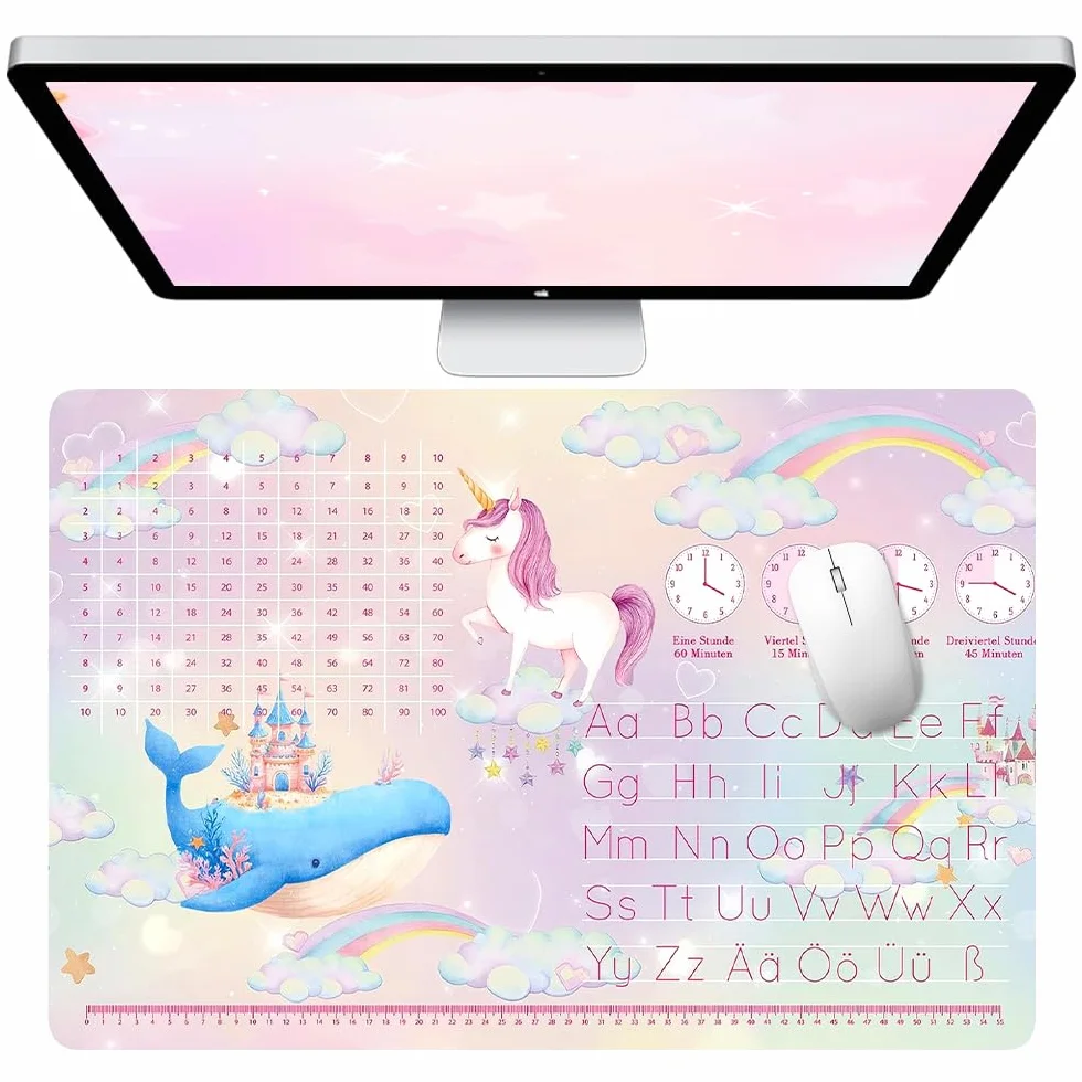 Sottomano in Pelle per Bambini Ragazze Unicorno, Pad per Ufficio Rosa, 60x40 cm