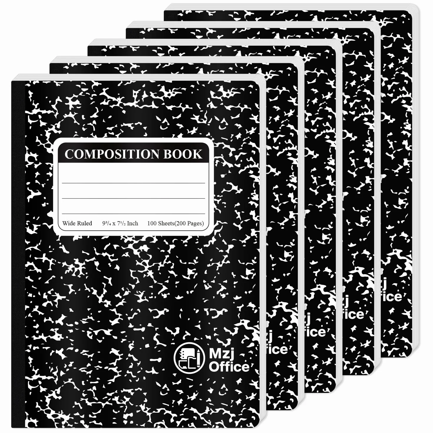 Quaderno per composizione marmo, confezione da 5 quaderni a righe larghe, 100 fogli (200 pagine) 7-1/2 "x 9-3/4" quaderni in marmo a righe larghe, materiale scolastico indispensabile per