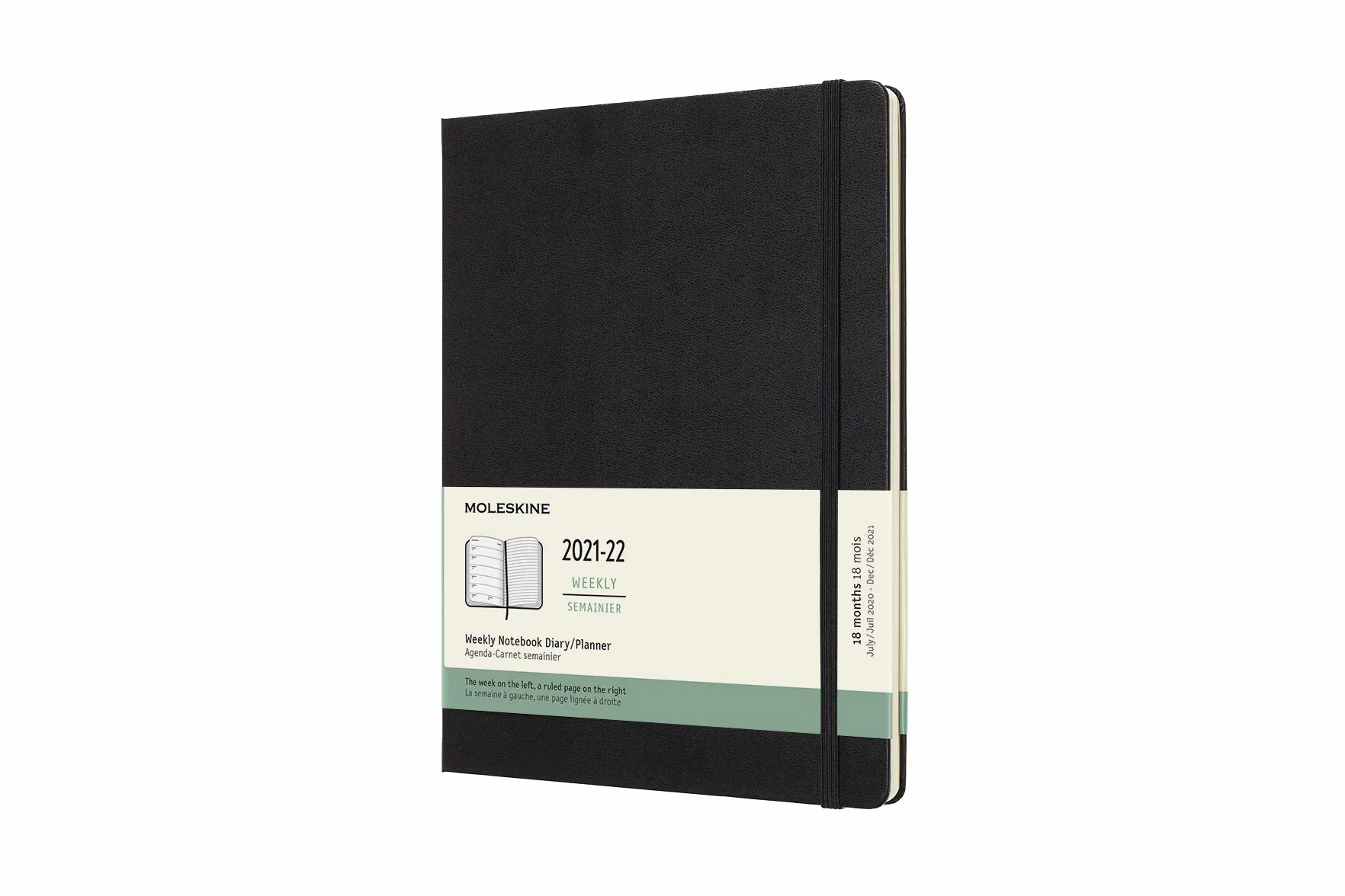 Moleskine - Agenda Settimanale 18 Mesi, Agenda Settimanale 2021/2022, Weekly Notebook con Copertina Rigida e Chiusura ad Elastico, Formato Extra-Large 19 x 25 cm, Colore Nero, 208 Pagine