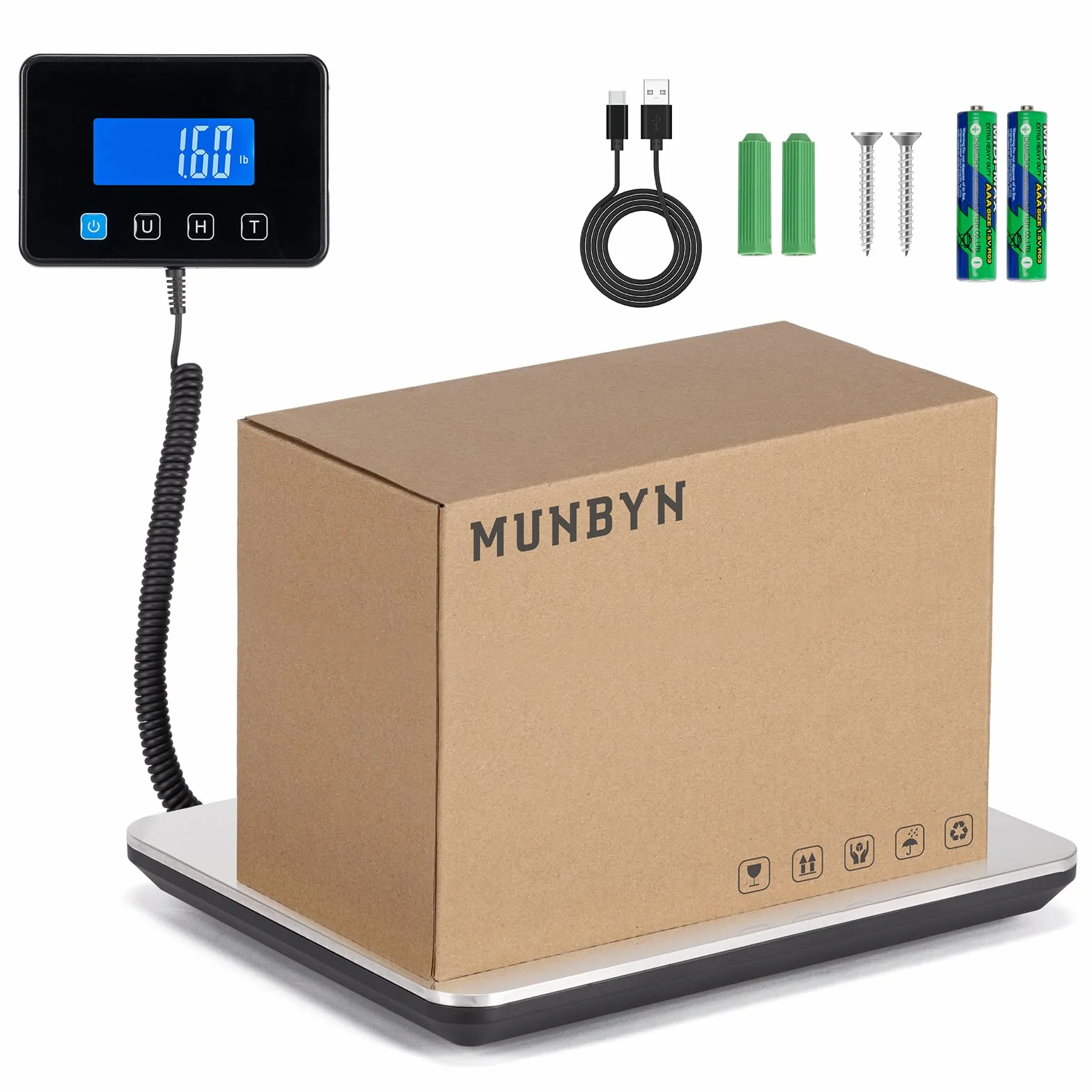 MUNBYN Bilancia elettronica da 200 kg/440 libbre con supporto pieghevole, display LCD, funzione tara/Hold