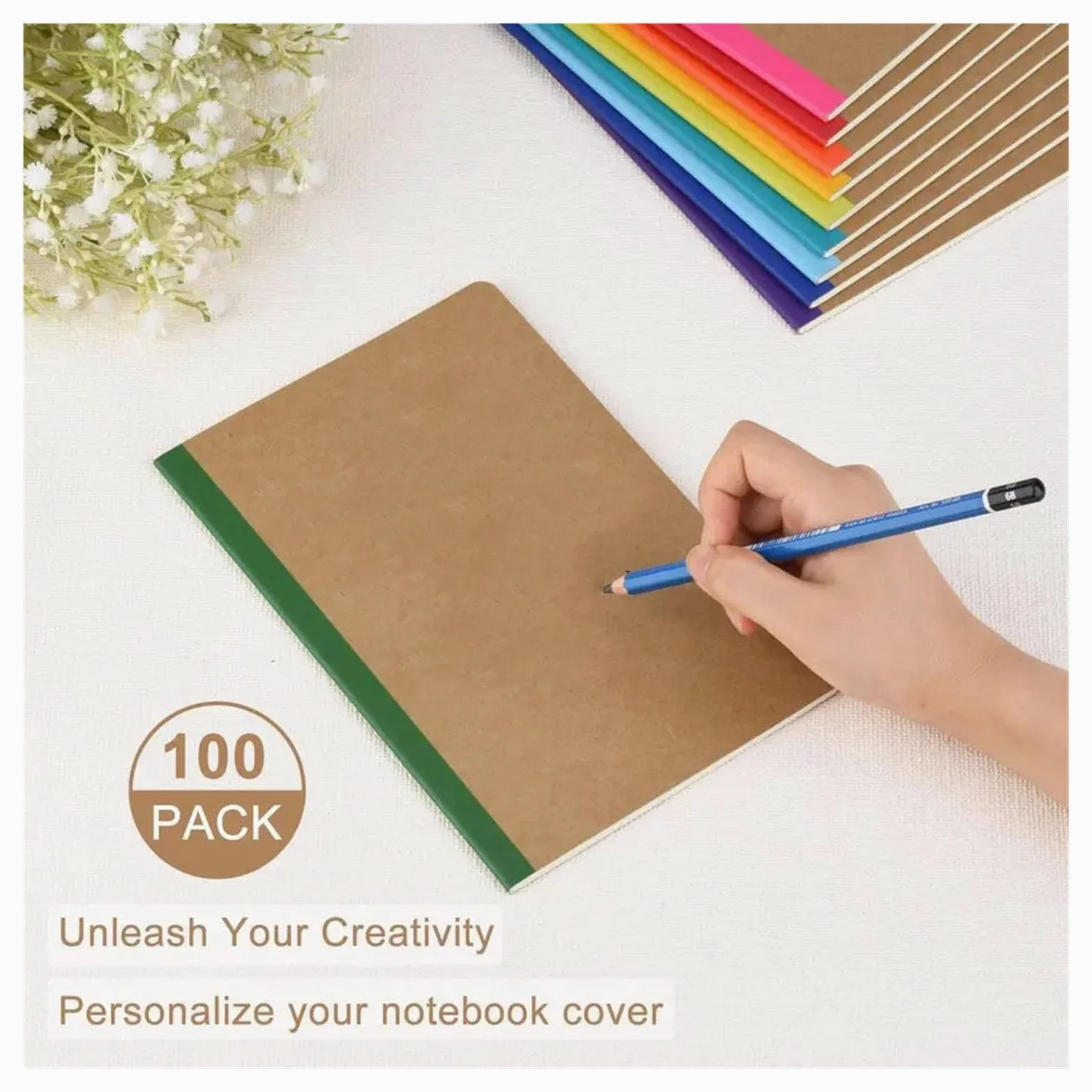 Confezione da 100 quaderni con composizione, diari foderati con copertina A5 con punte arcobaleno for il lavoro scolastico e l'uso quotidiano