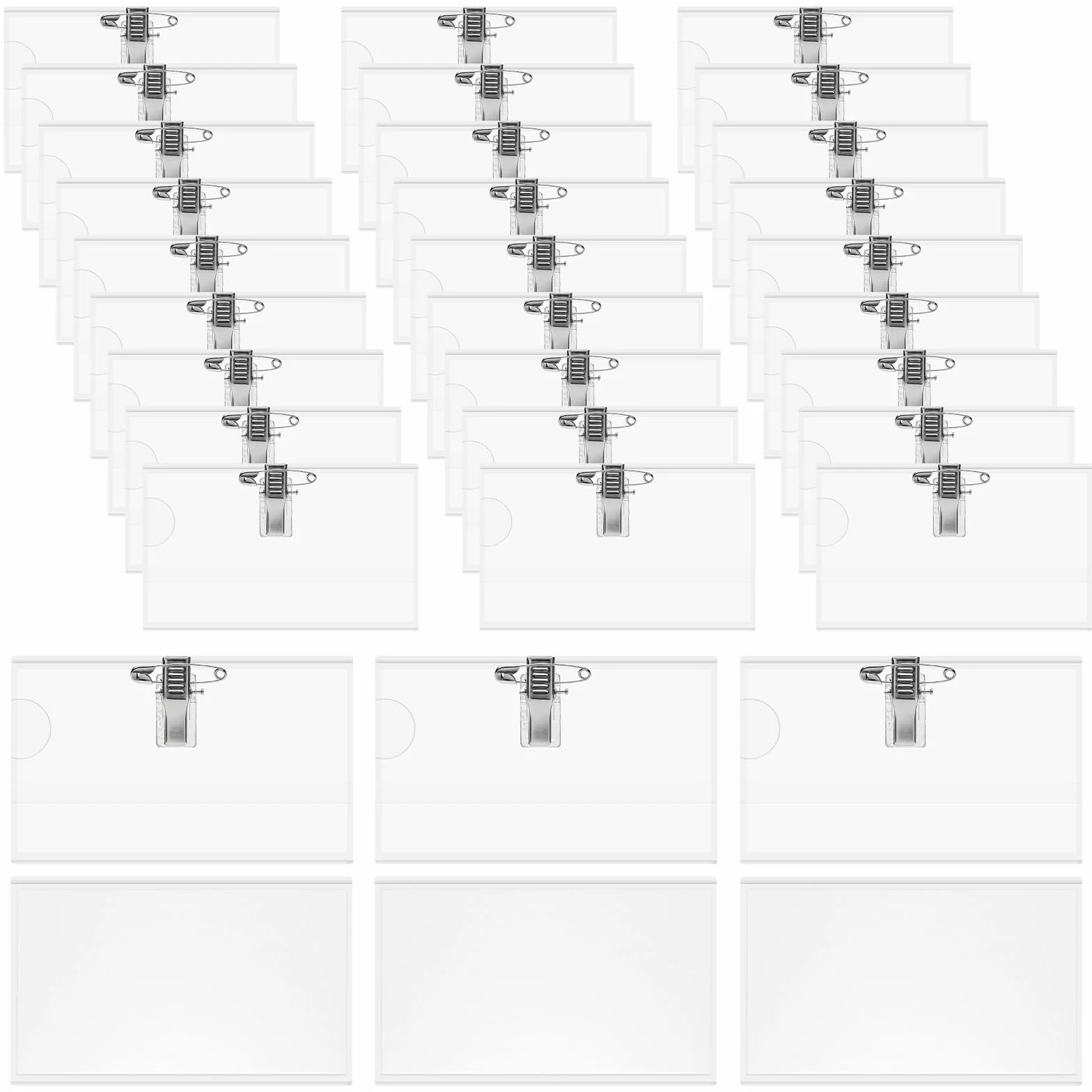 Targhette con nome per vestiti in PVC trasparente 9 x 5,7 cm con clip e spillo