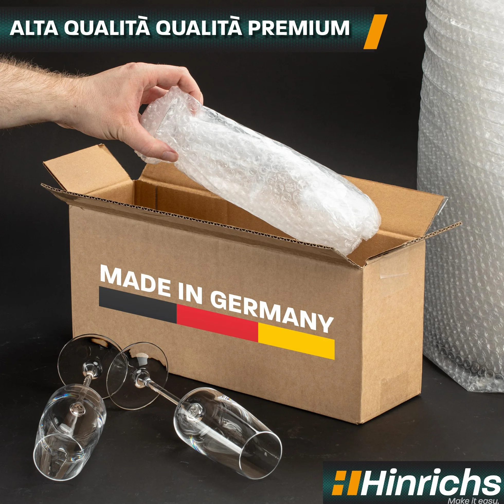 Hinrichs Rotolo Pluriball Imballaggio 10m Riciclabile Bolle Oggetti Fragili