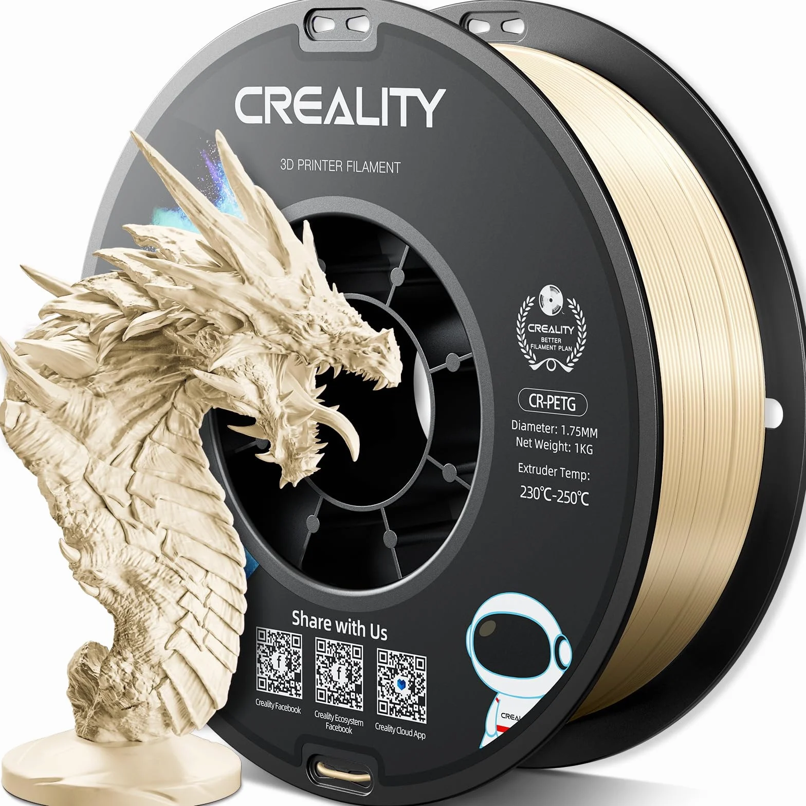 Creality Filamento PETG 1.75mm 1KG Beige Alta Precisione Stampante 3D