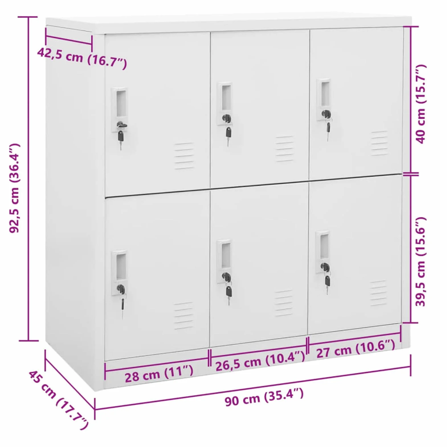 IKAYAA Armadietti con Chiave Armadietti spogliatoio Armadio Metallico Armadietti Organizzatore in Acciaio per Scuole e Uffici-Grigio Chiaro-con 6 armadietti