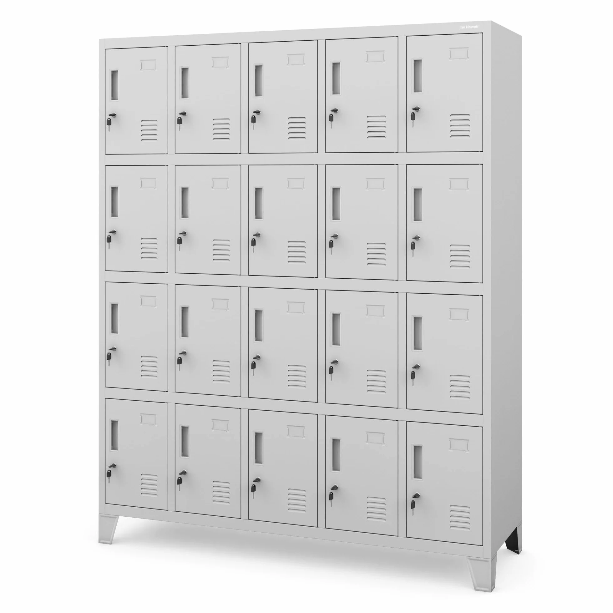 Jan Nowak Domator Armadietto spogliatoio Armadio metallico con 20 Scomparti Fessure di ventilazione Rivestimento in polvere 172 cm x 136 cm x 45 cm (Grigio)