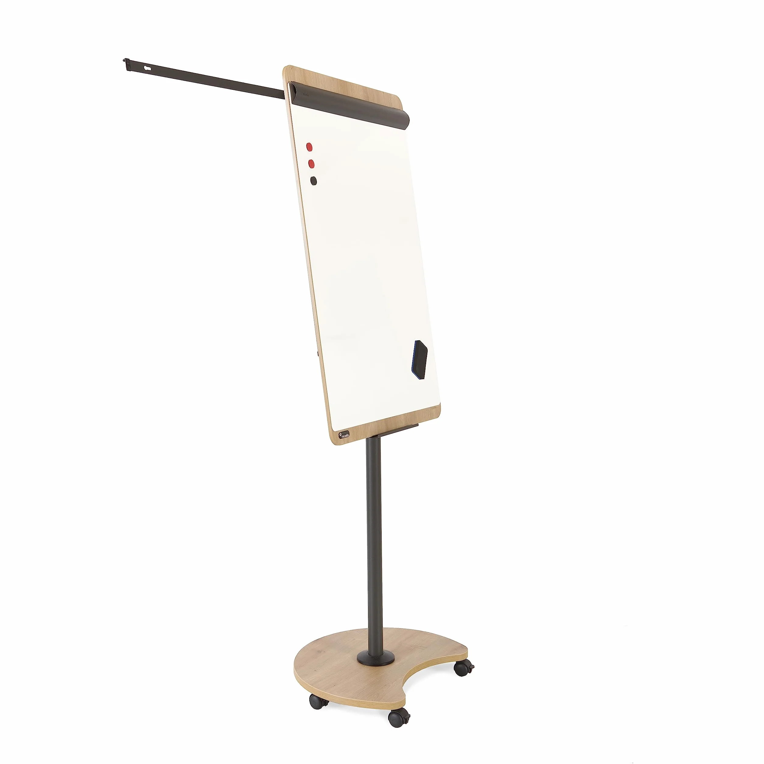 Rocada Natural, lavagna a fogli mobili, con ruote, supporto e portapenne, lavagna a fogli mobili in legno, lavabile a secco e magnetica, 67 x 99 cm, altezza 200 cm, bianco