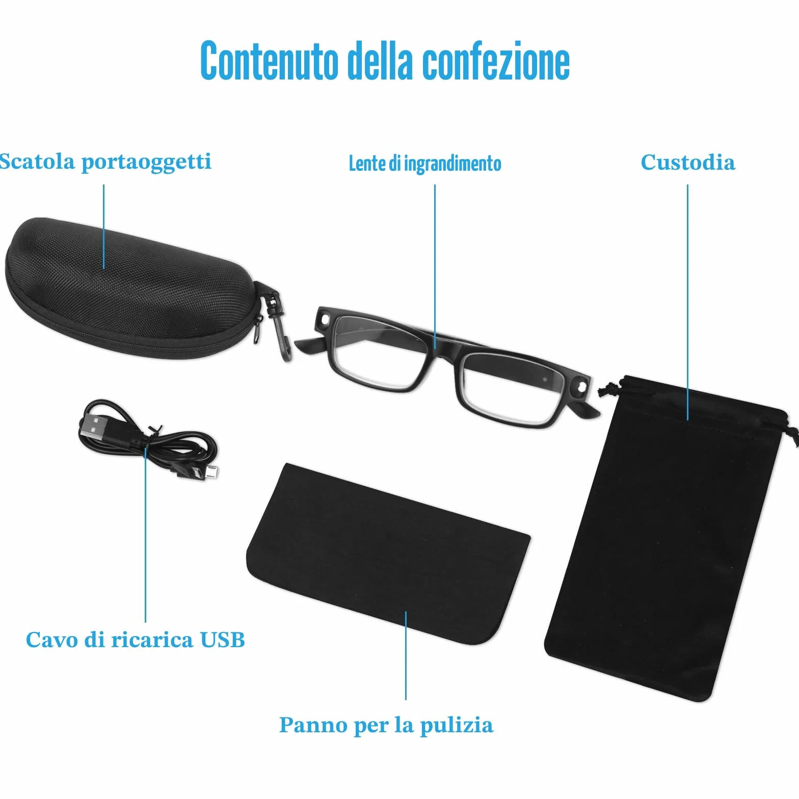Occhiali di Ingrandimento con Luce LED Ricaricabili USB 300% a Mani Libere per Lettura Hobby